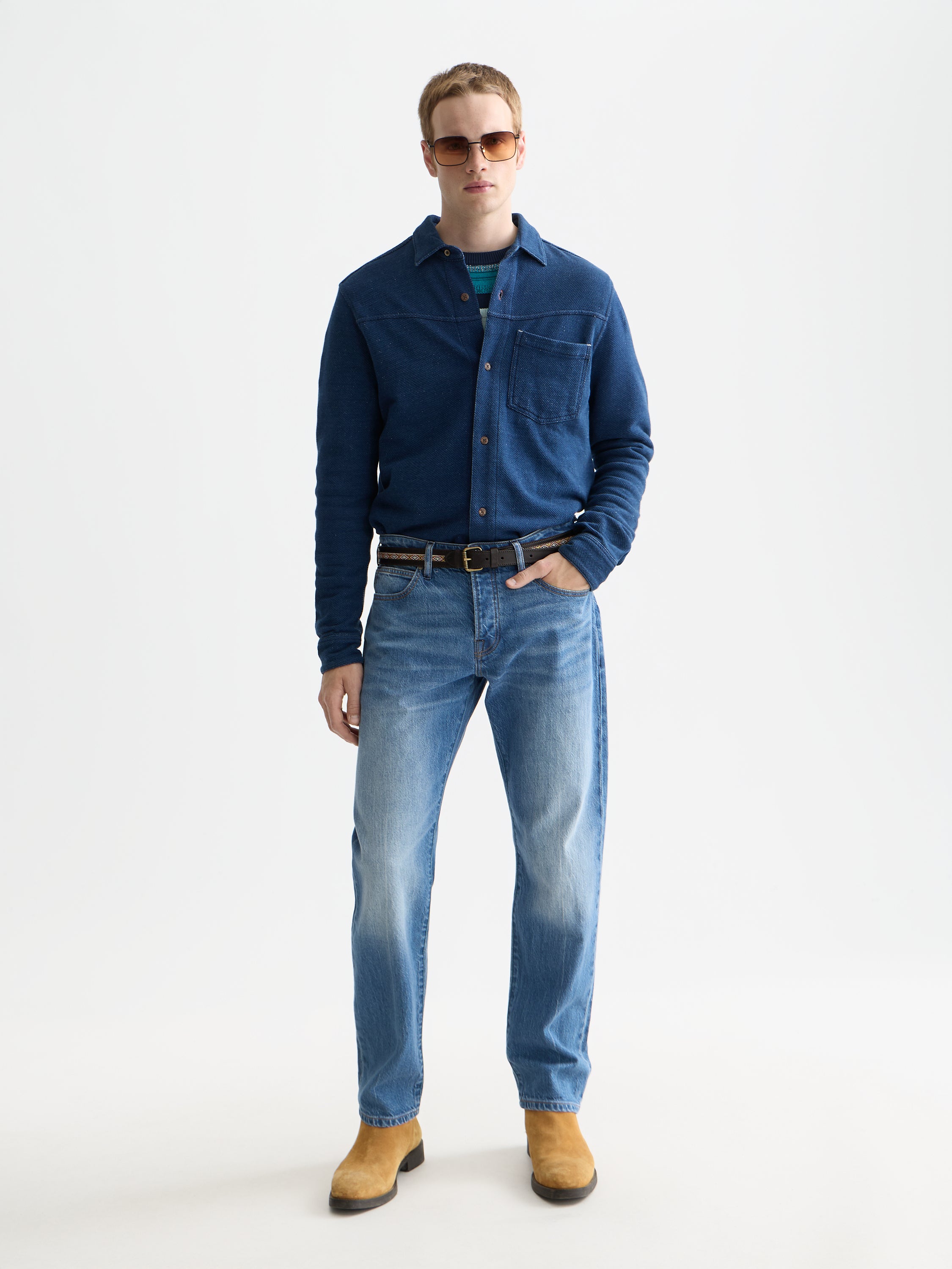 Washed Indigo Textured Jersey Shirt - Indigo