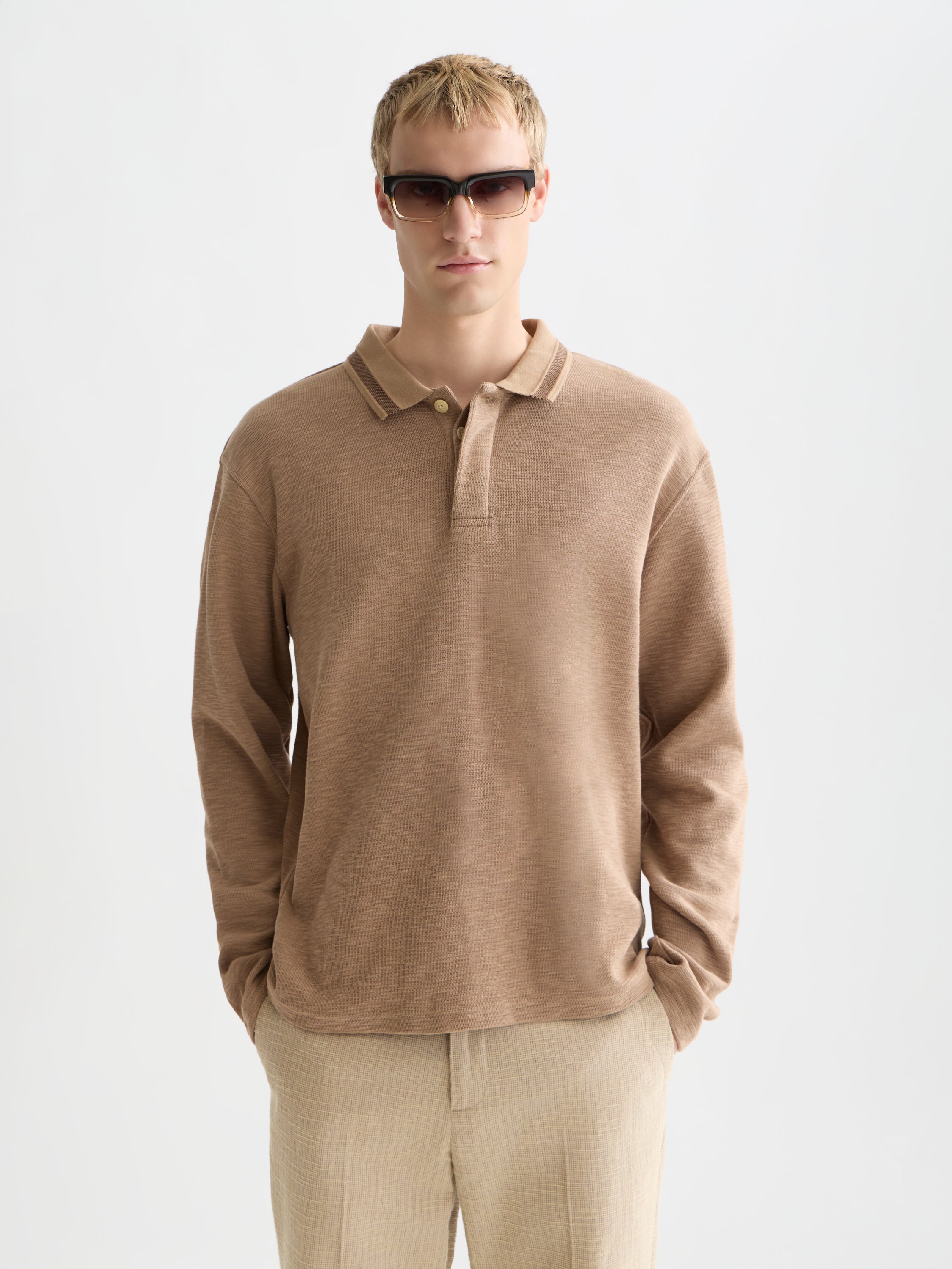 Structured Relaxed Fit Longsleeved Polo - Amphora