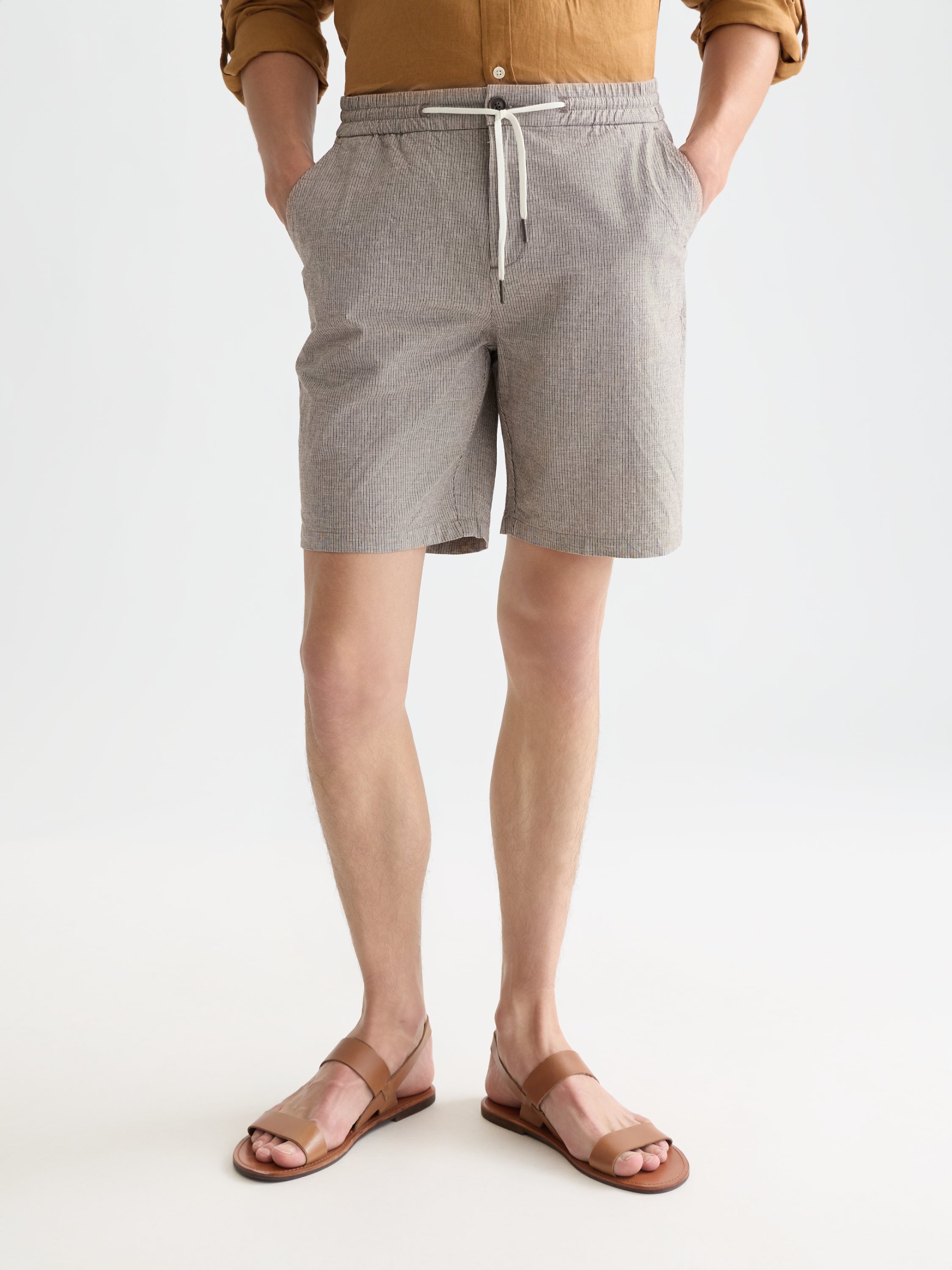 Bermuda coupe classique en coton et lin teint en fil - Cathay Spice Dobby