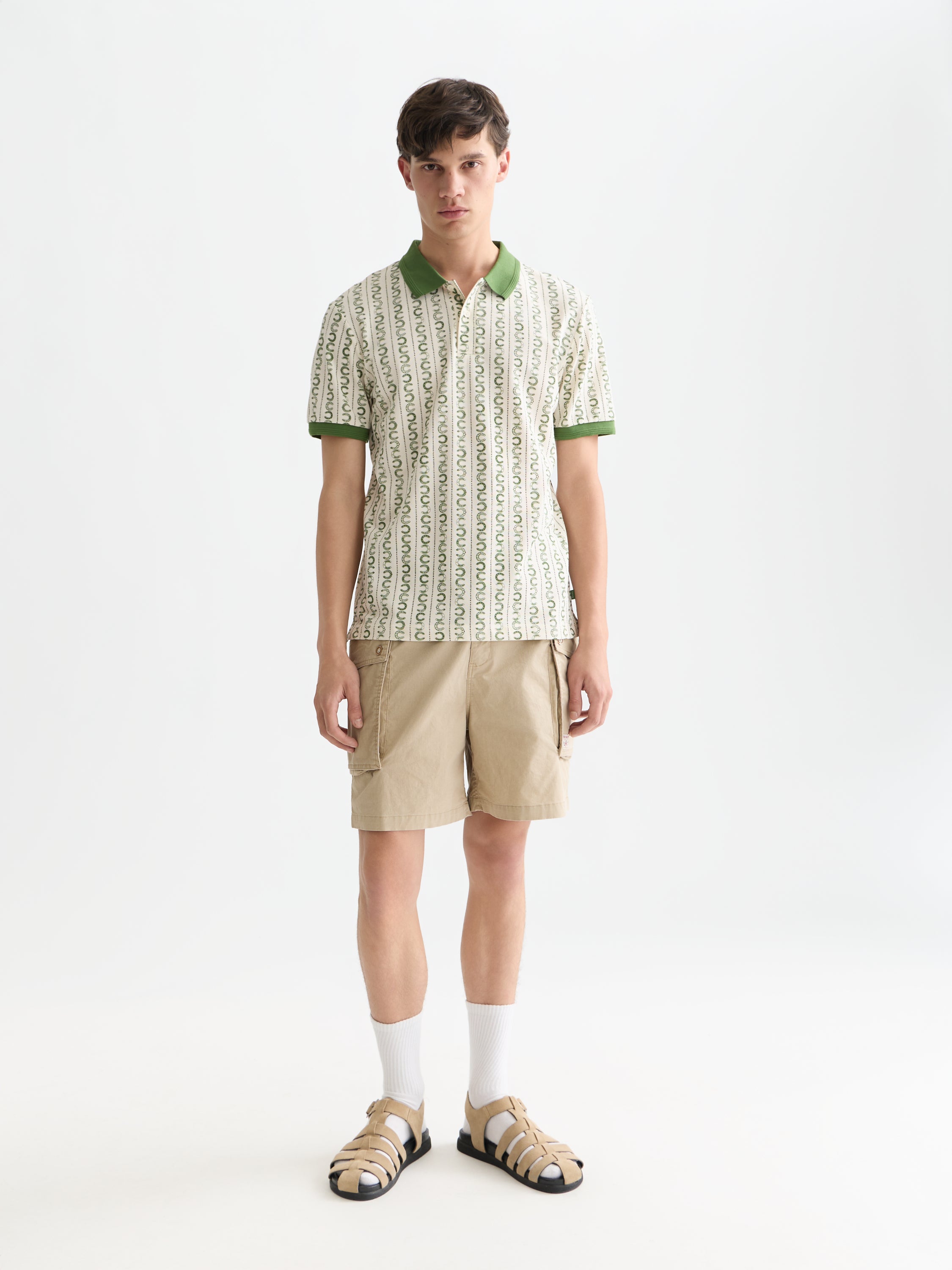 Microprinted Regular Fit Polo - Horseshoe Stripe Eggnog