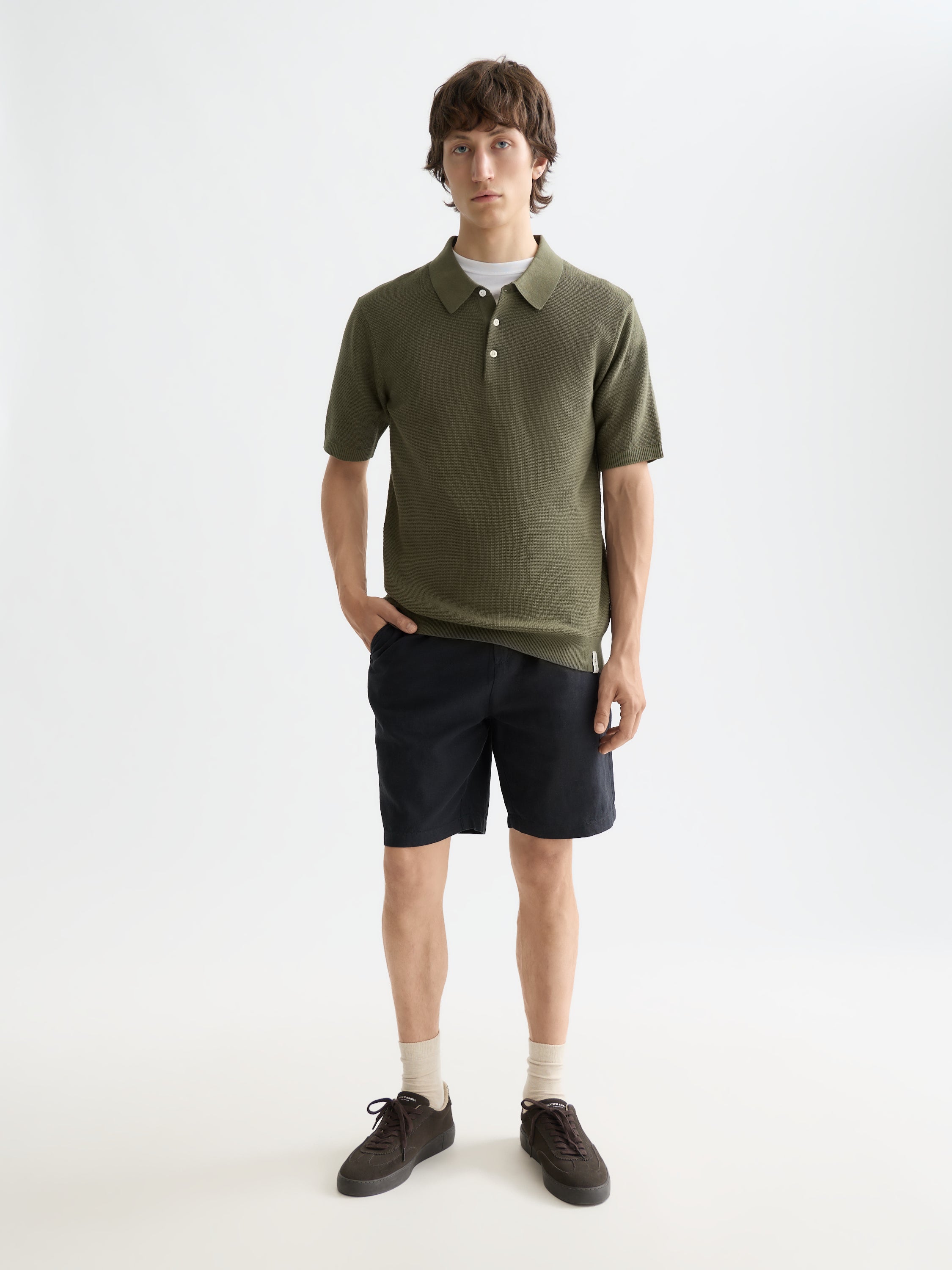 Structured Knitted Regular Fit Polo - Olive Night