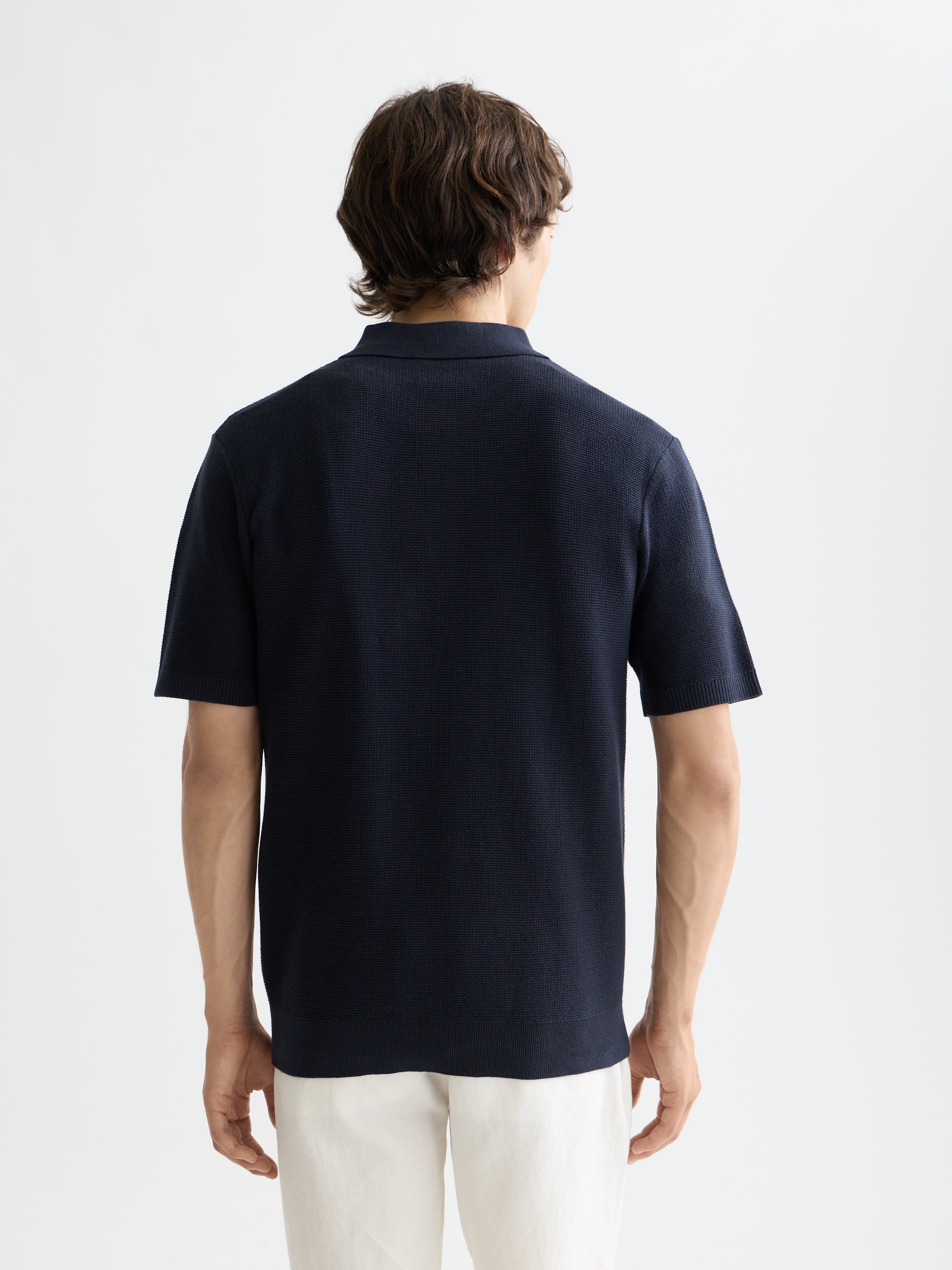Polo structuré en maille, coupe classique - Bleu marine