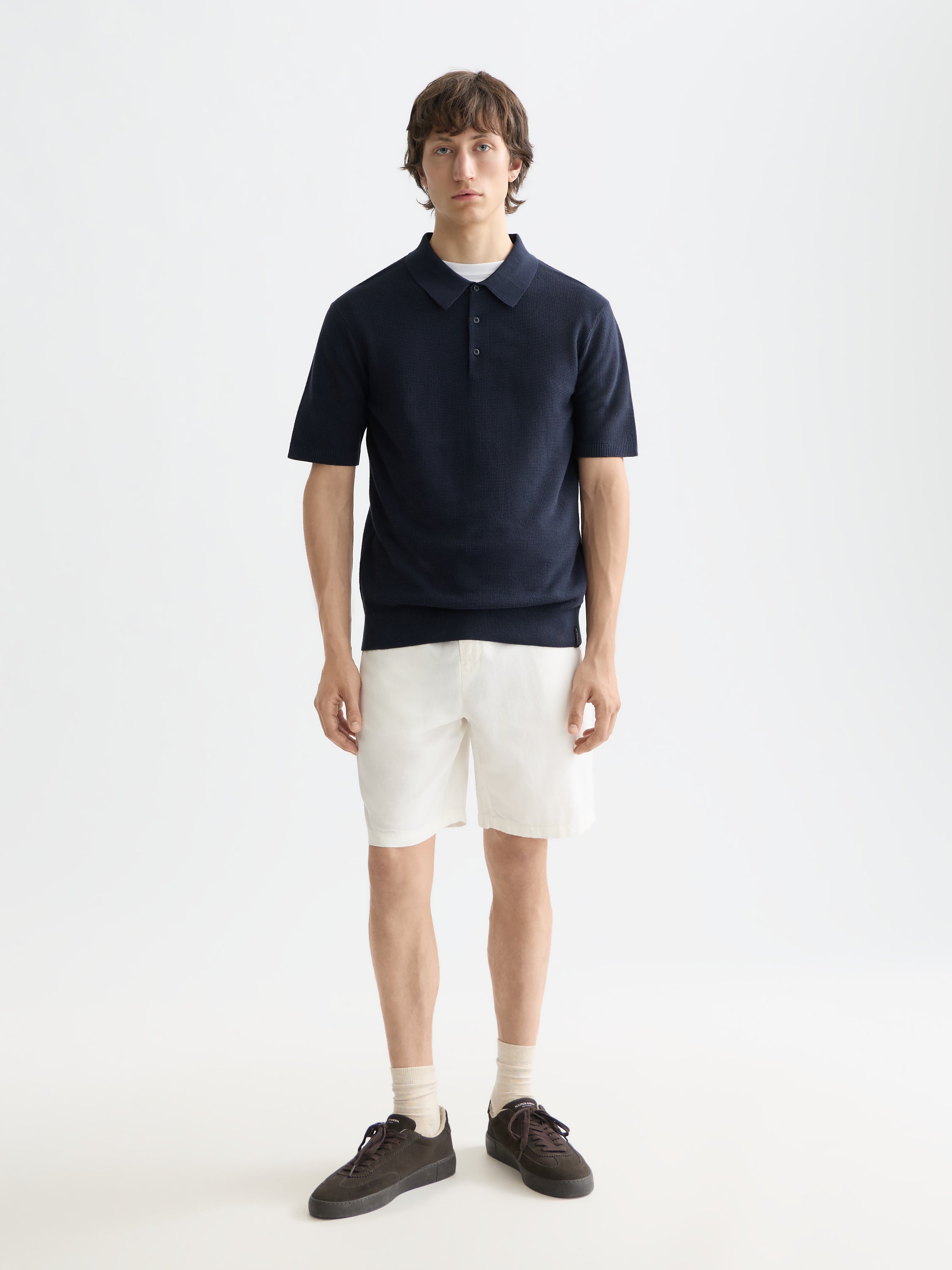 Polo structuré en maille, coupe classique - Bleu marine