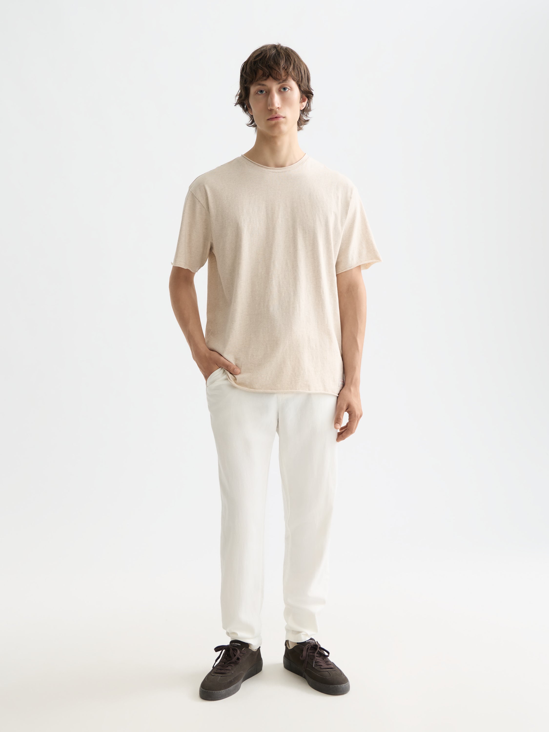 Core Rawedged Relaxed Fit Garmentdyed T-Shirt - Oatmeal Melange
