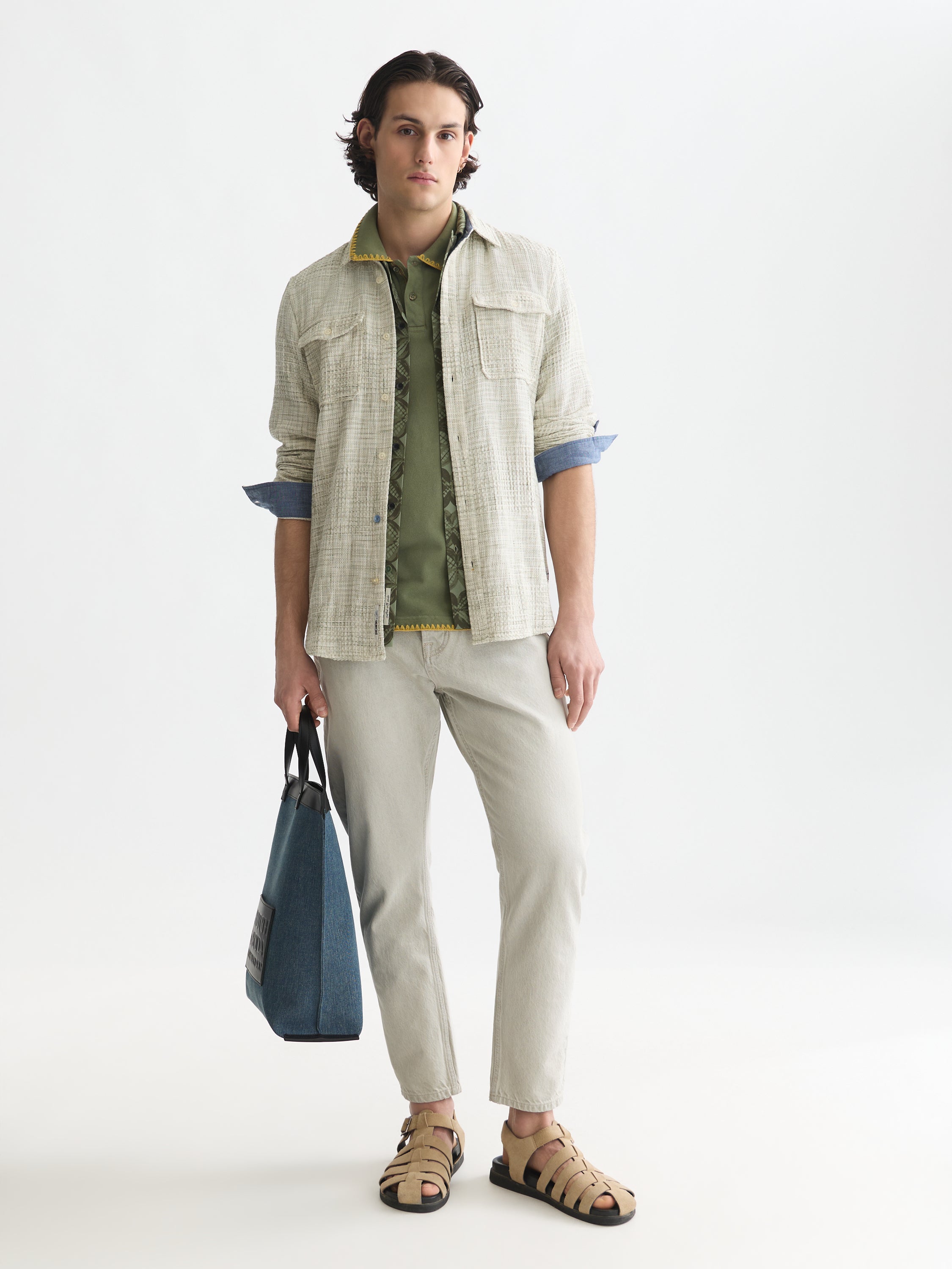 Melange Waffle Regular Fit Shirt - Oil Green