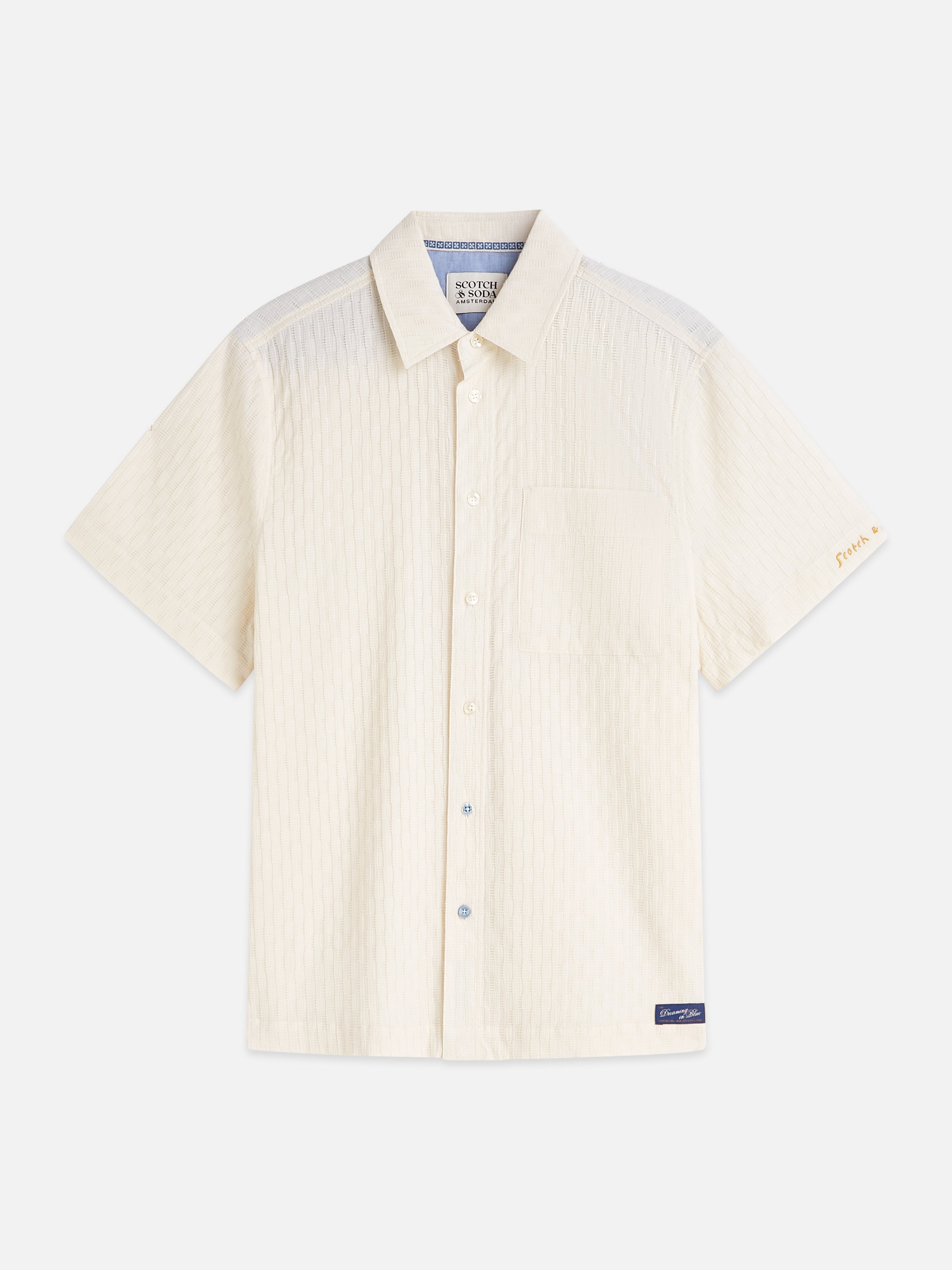 Jacquard Seer-Sucker Regular Fit Short-Sleeved Shirt - Eggnog