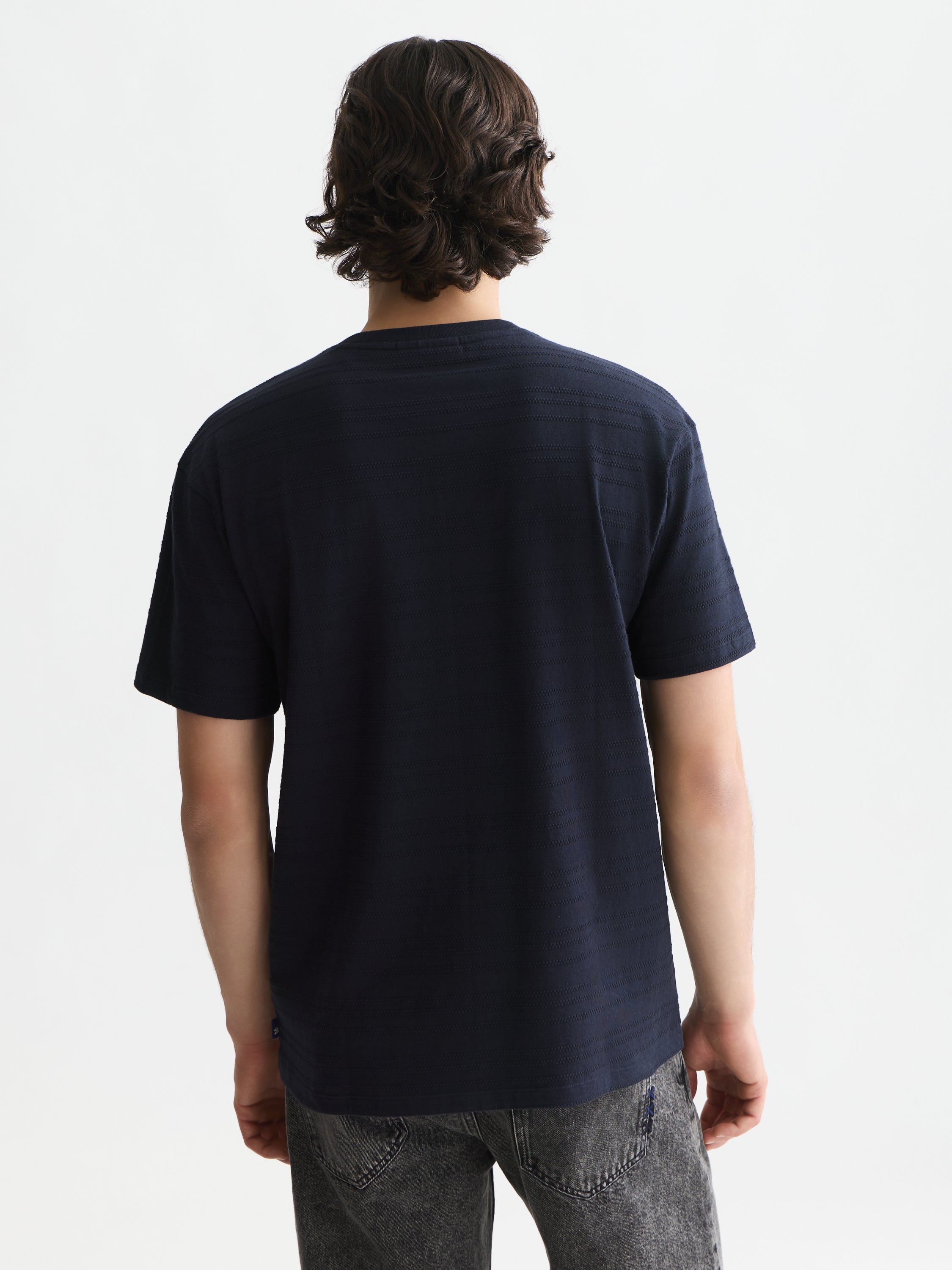 Textured Jacquard Relaxed Fit T-Shirt - Sky Captain