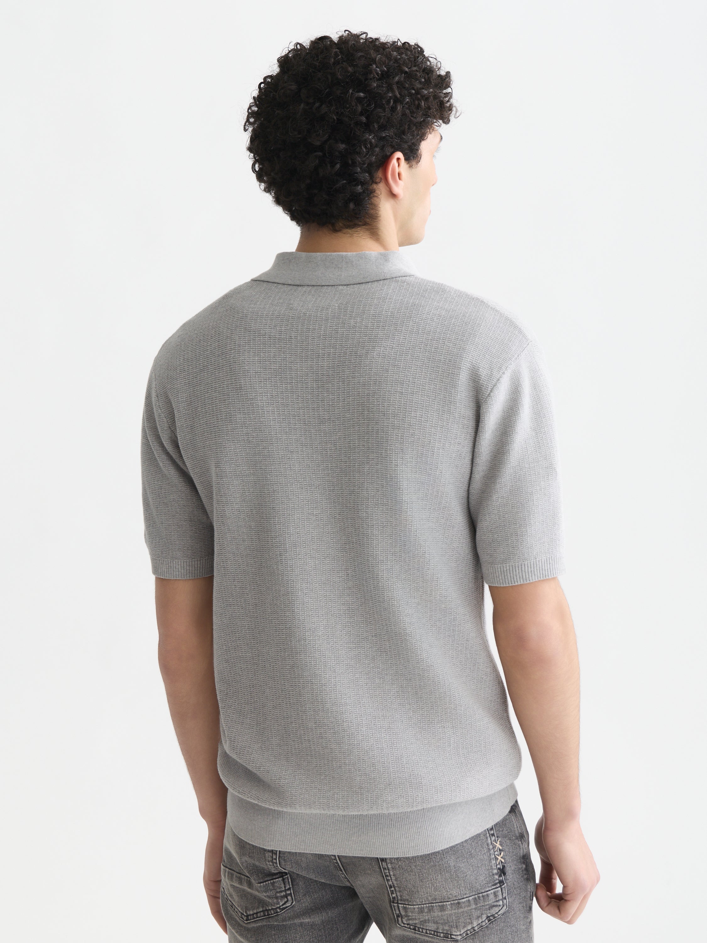 Seasonal Core Structured Knitted Regular Fit Polo - Grey Melange