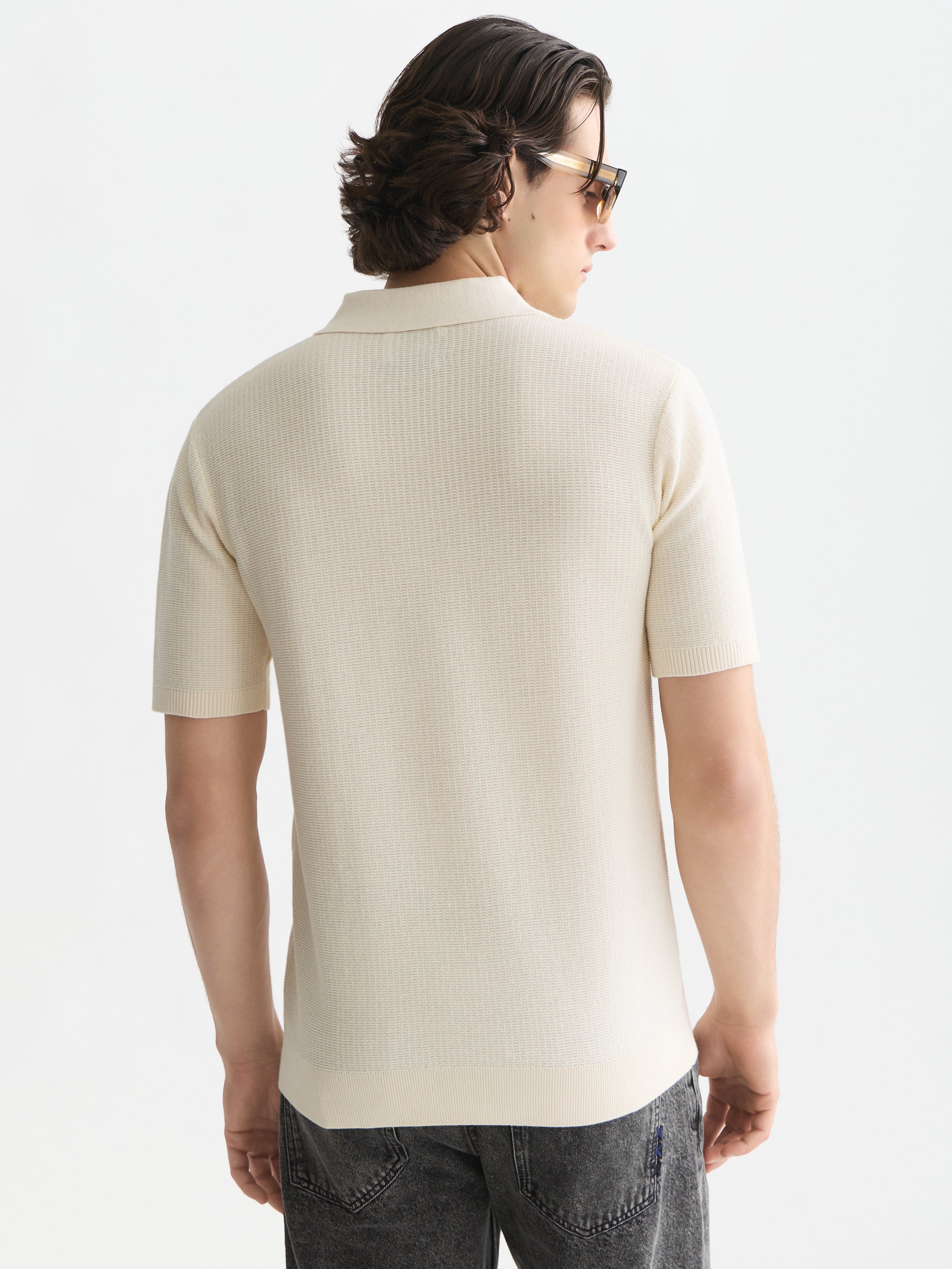 Seasonal Core Structured Knitted Regular Fit Polo - Eggnog