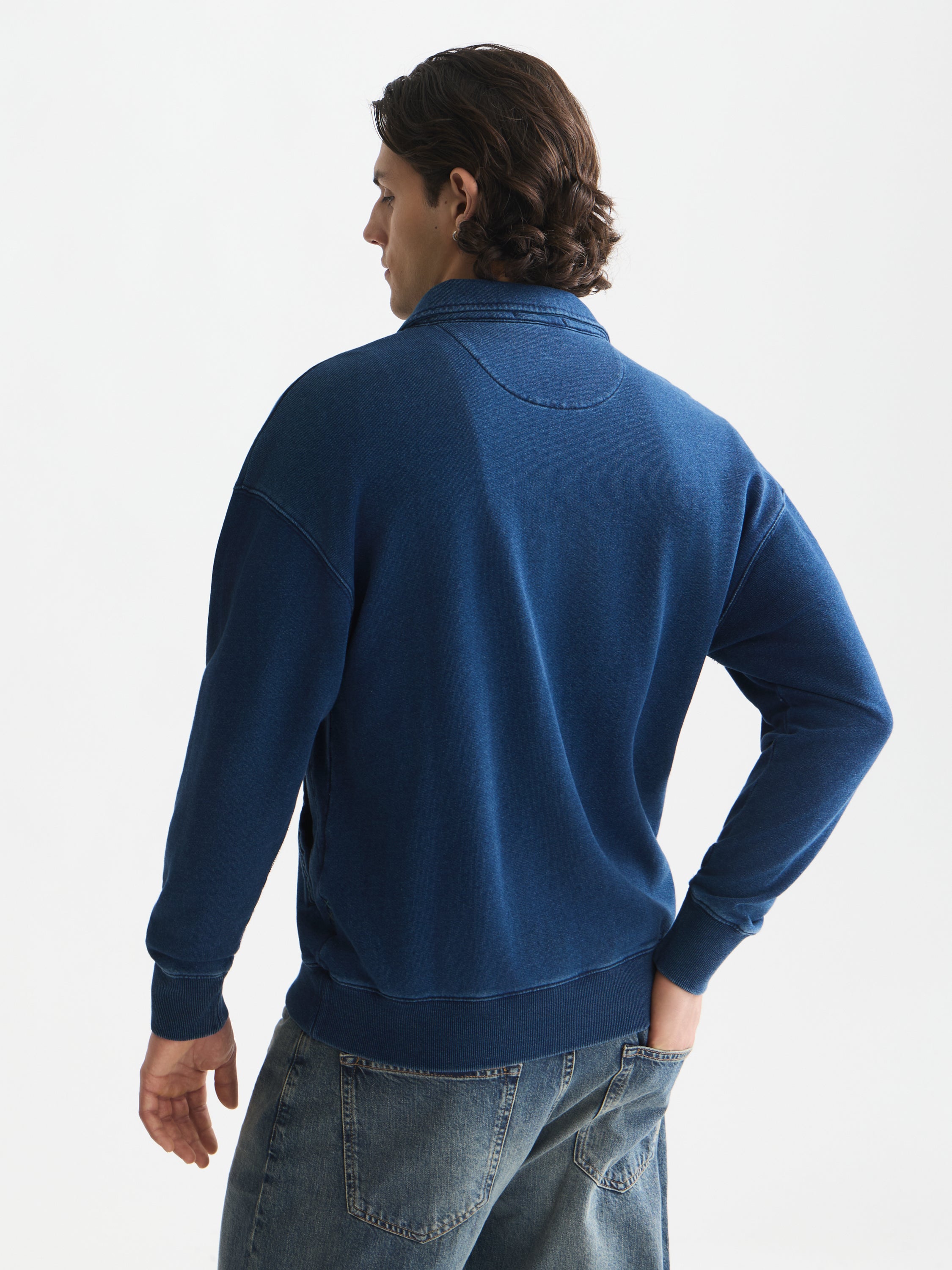 Washed Indigo Half Zip Relaxed Fit Sweatshirt - Washed Indigo