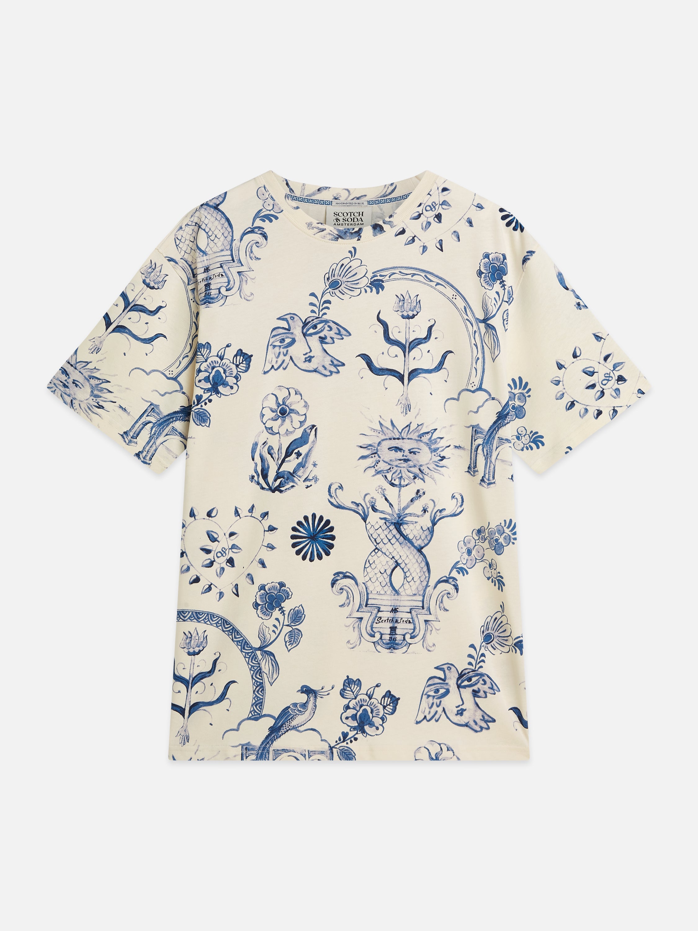 Printed Relaxed Fit T-Shirt - Delft Tiles Blue