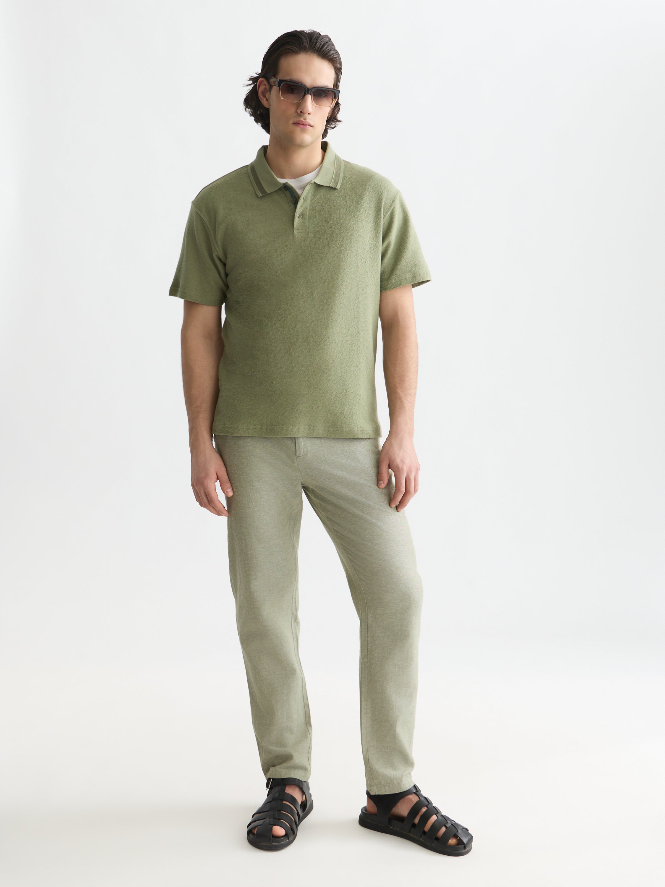 Structured Relaxed Fit Polo - Oil Green