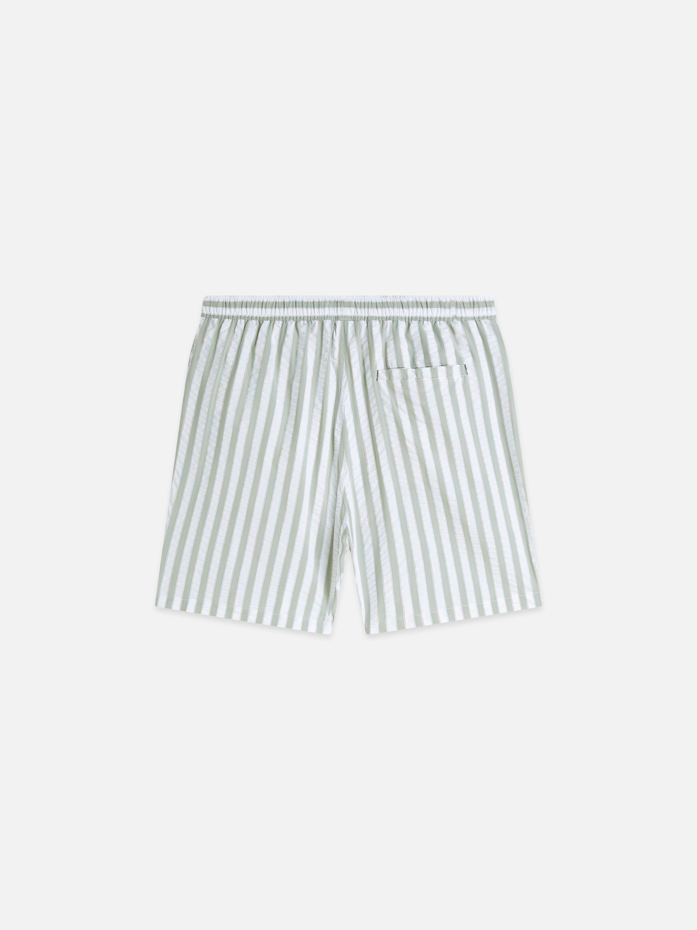 Striped Mid-Length Swim Shorts - Classic Stripe Oil Green