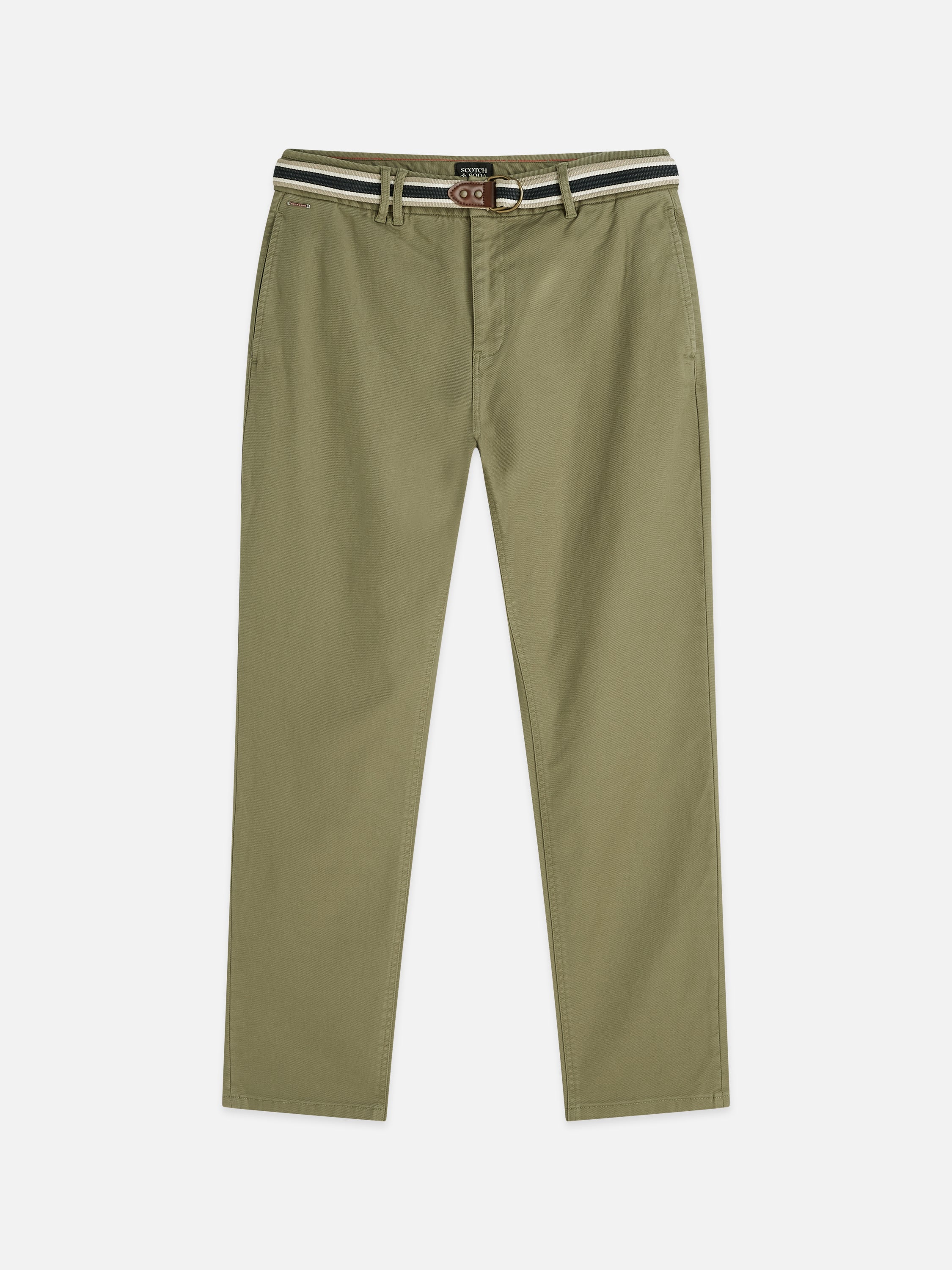 Warren Cotton Blend Twill Belted Chino - Oil Green