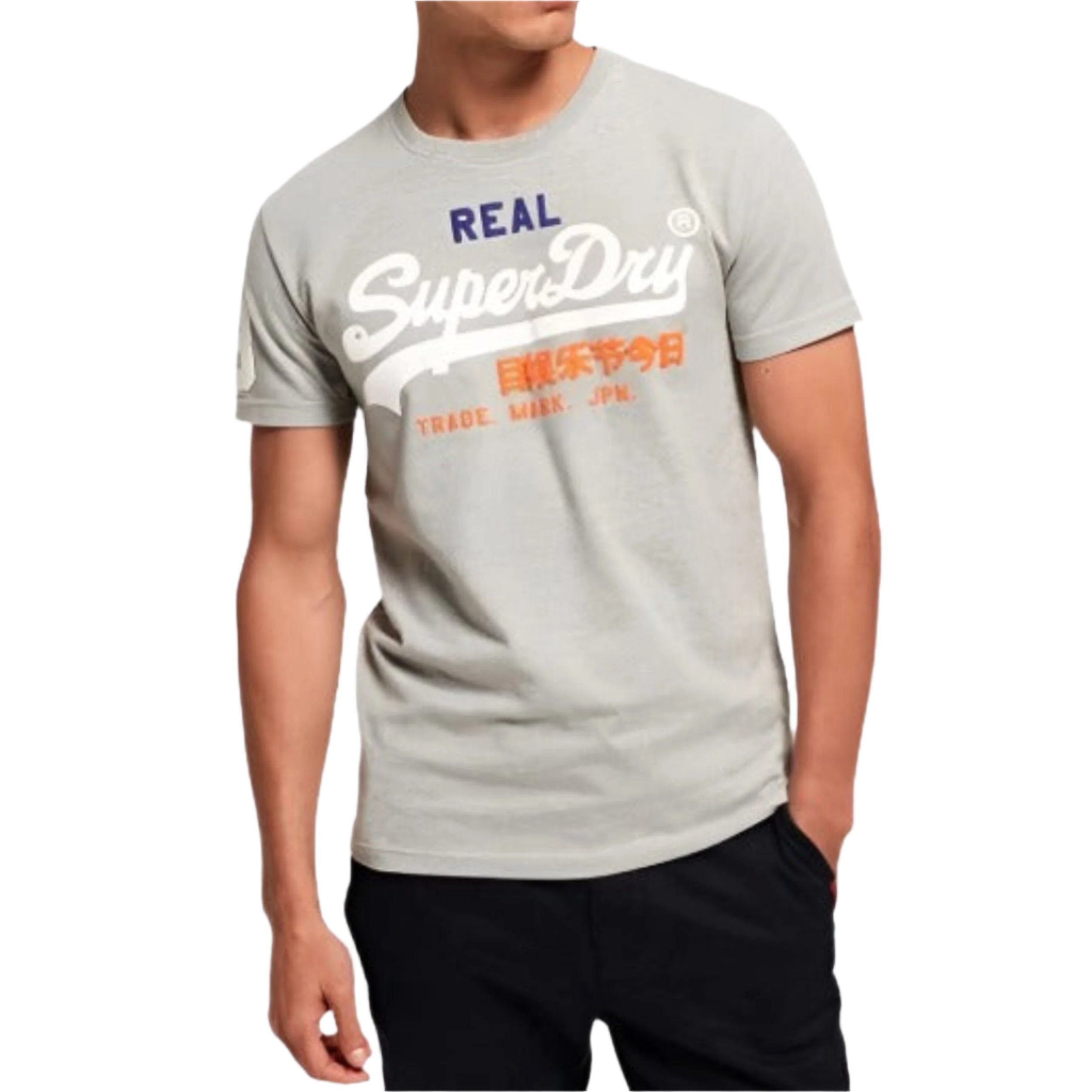 Superdry T-shirt Montana gris grain vintage avec logo