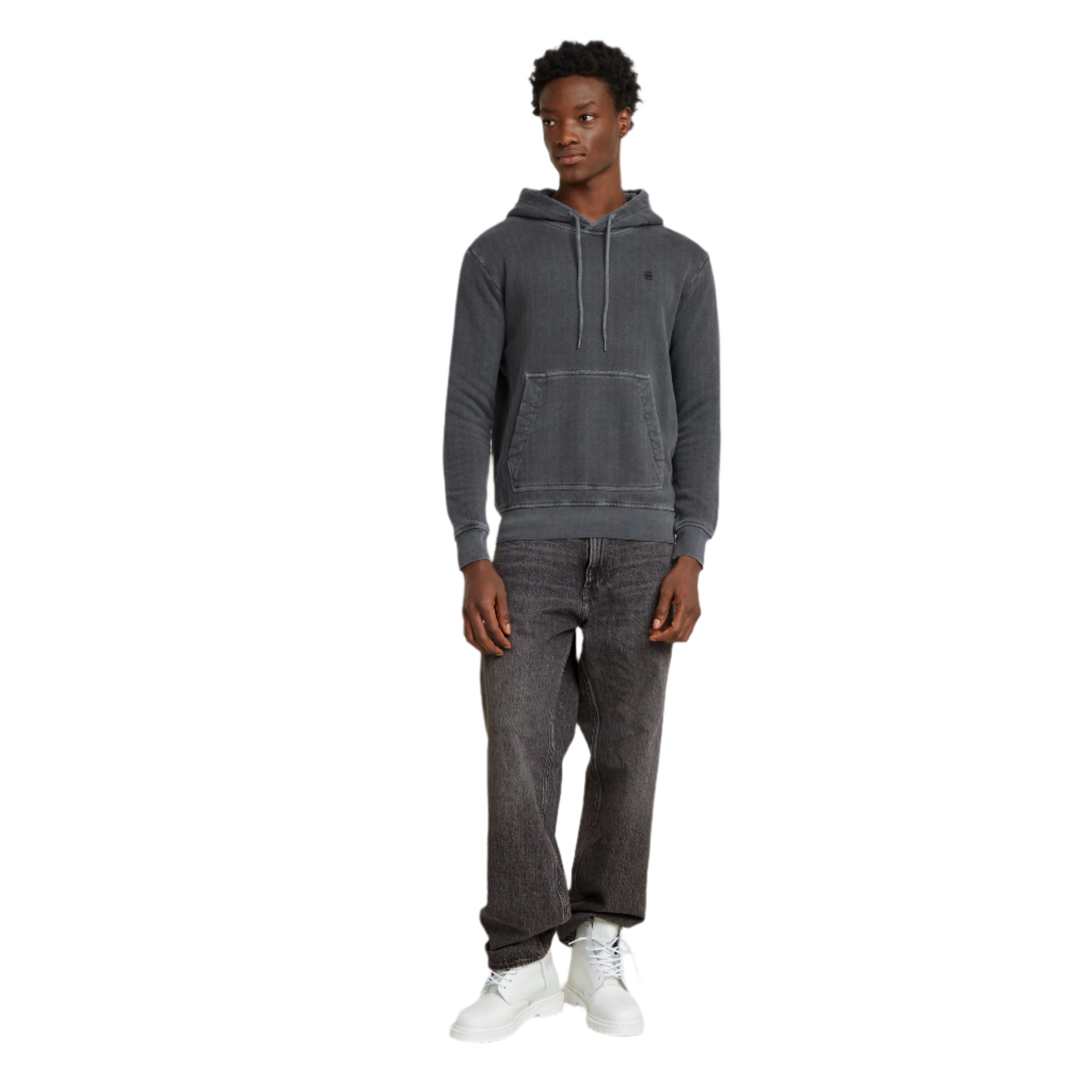 Dark Black Overdyed Hodded Sweater