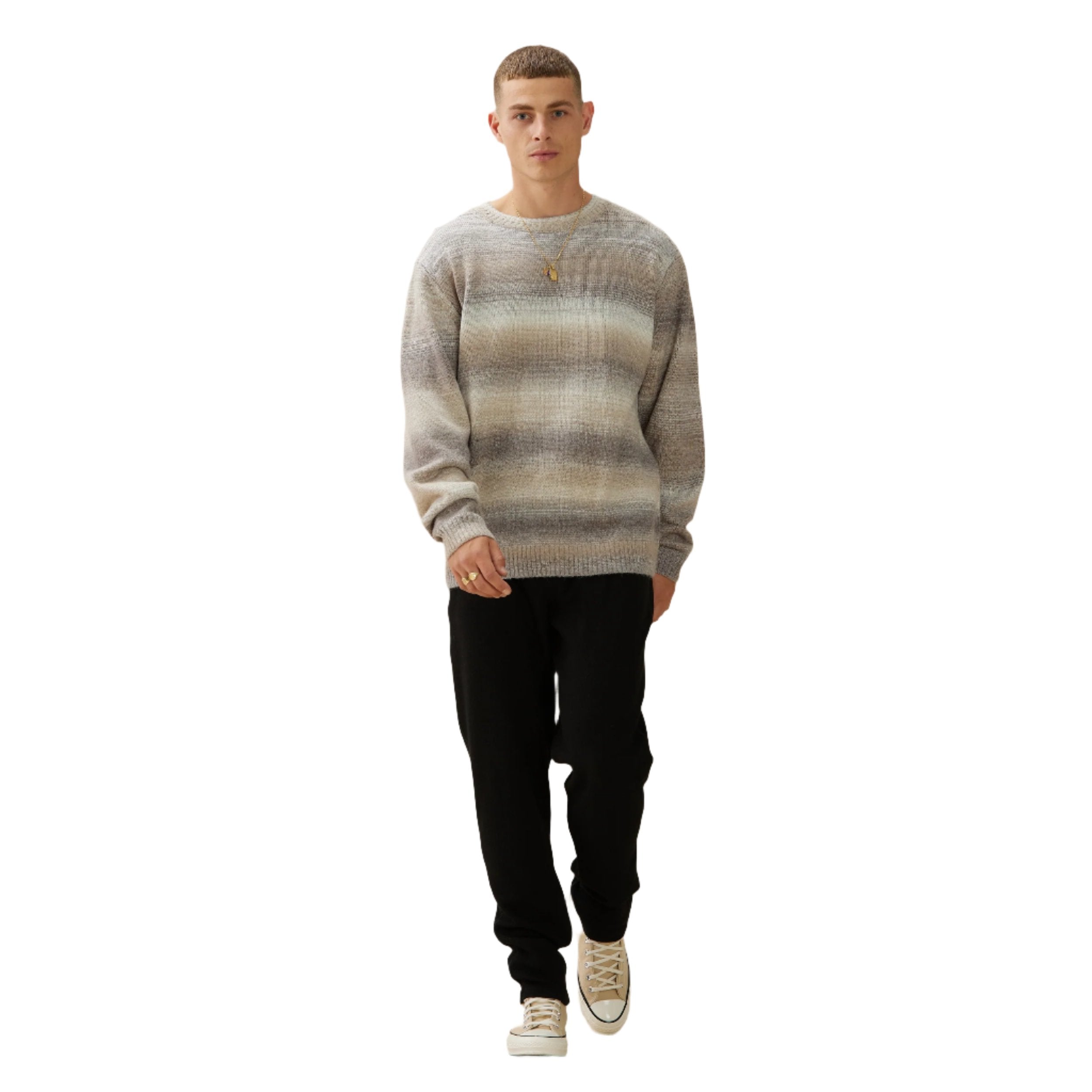 Beige Gradient Knit Crewneck