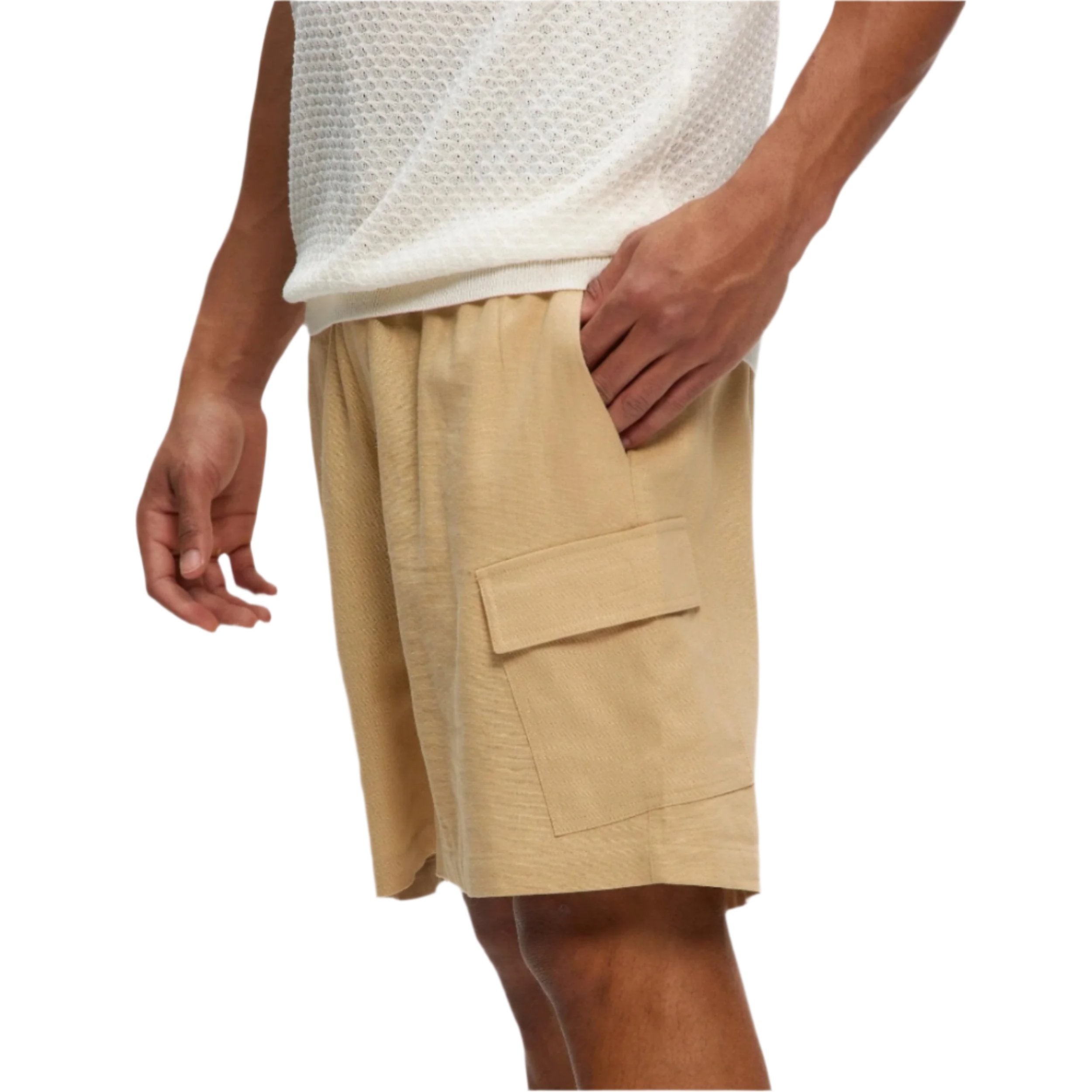 Beige Linen Cargo Short