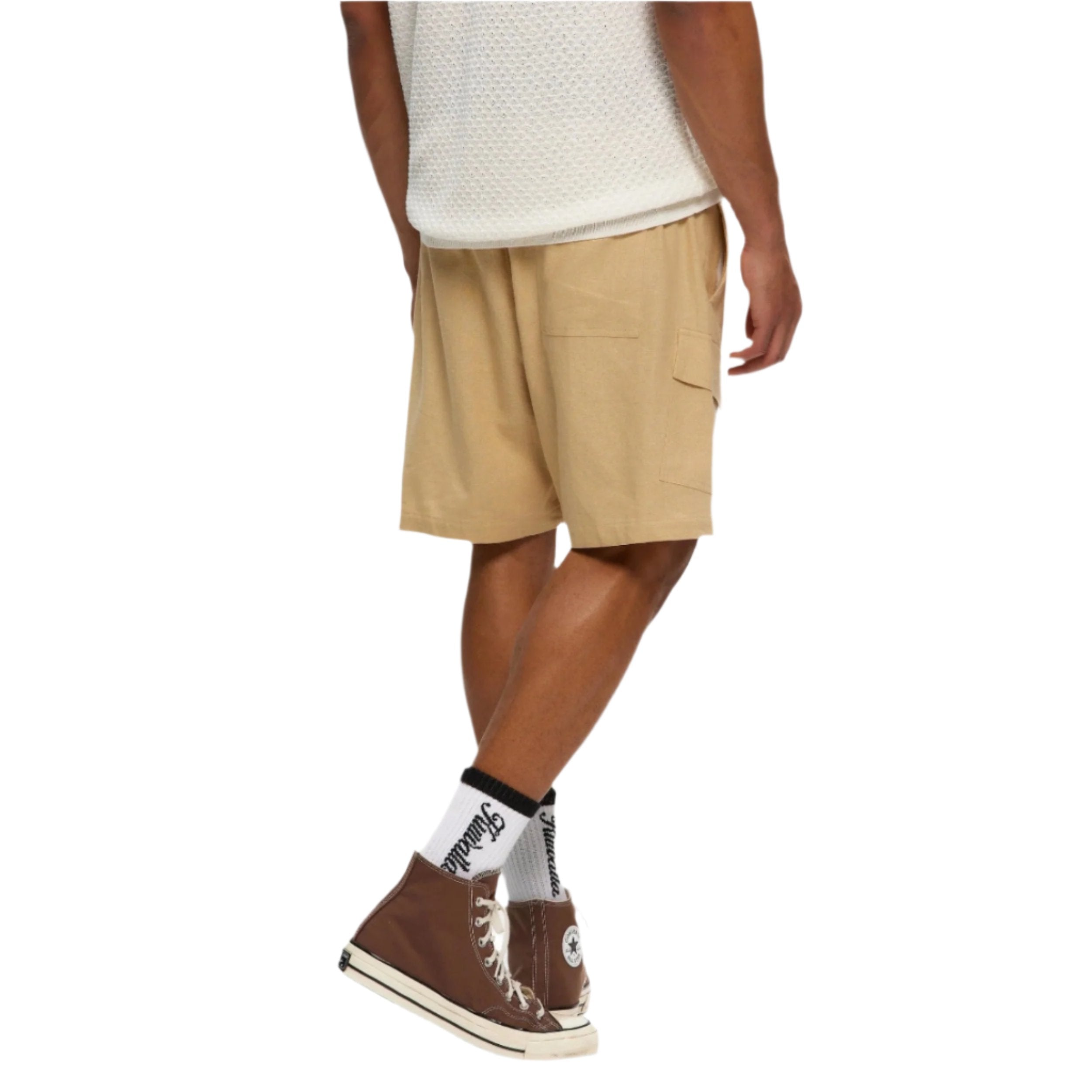 Beige Linen Cargo Short