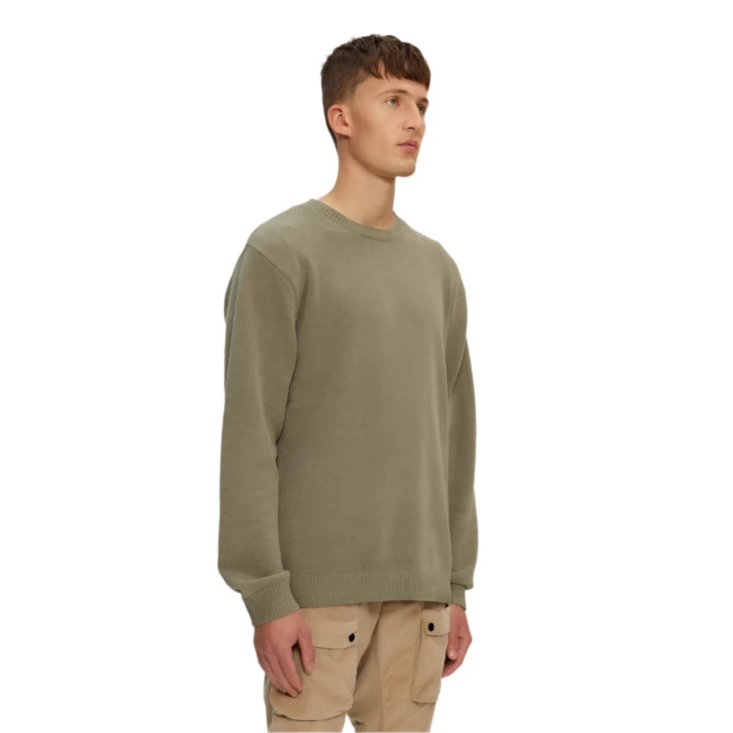 Green Textured Knit Crew