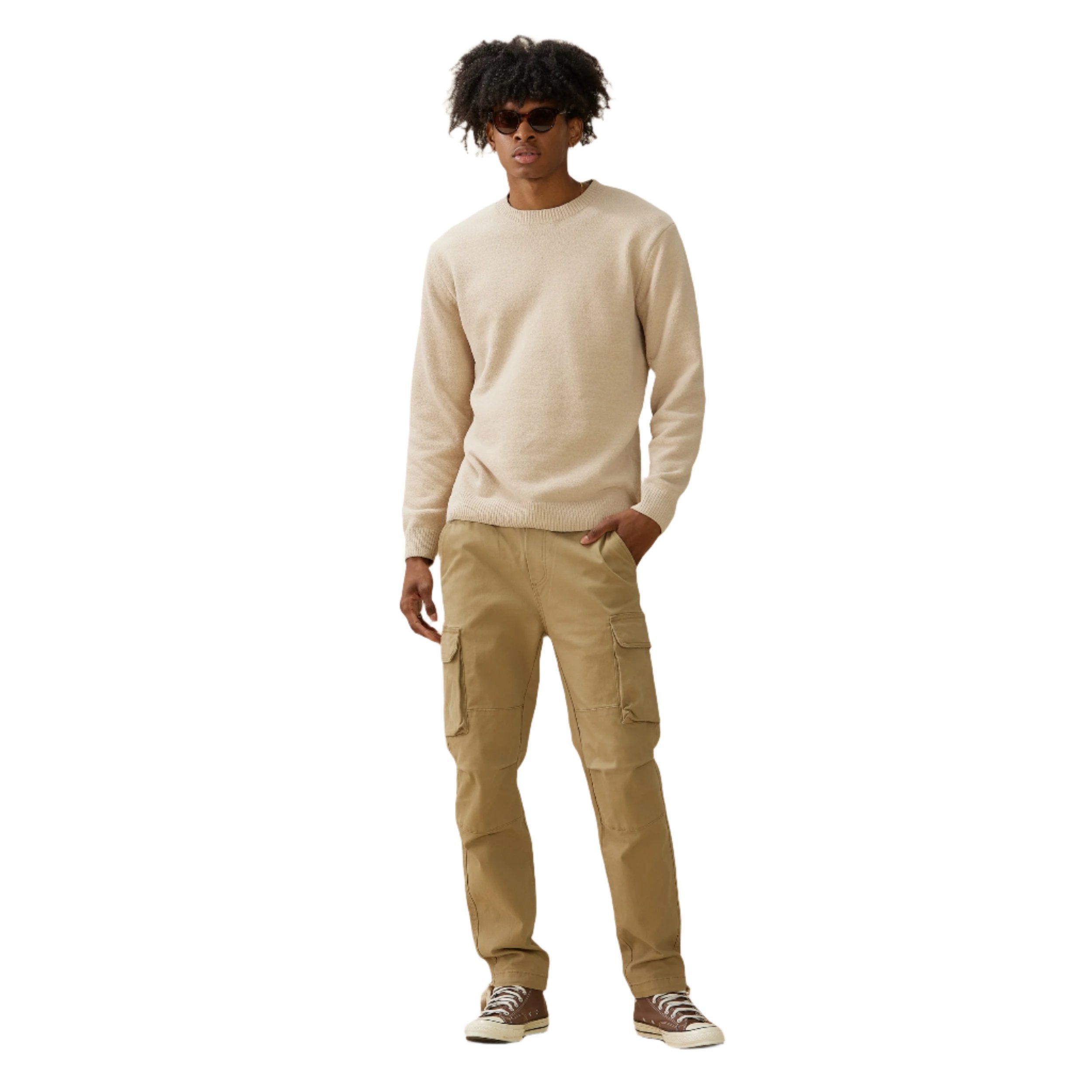 Beige Textured Knit Crewneck