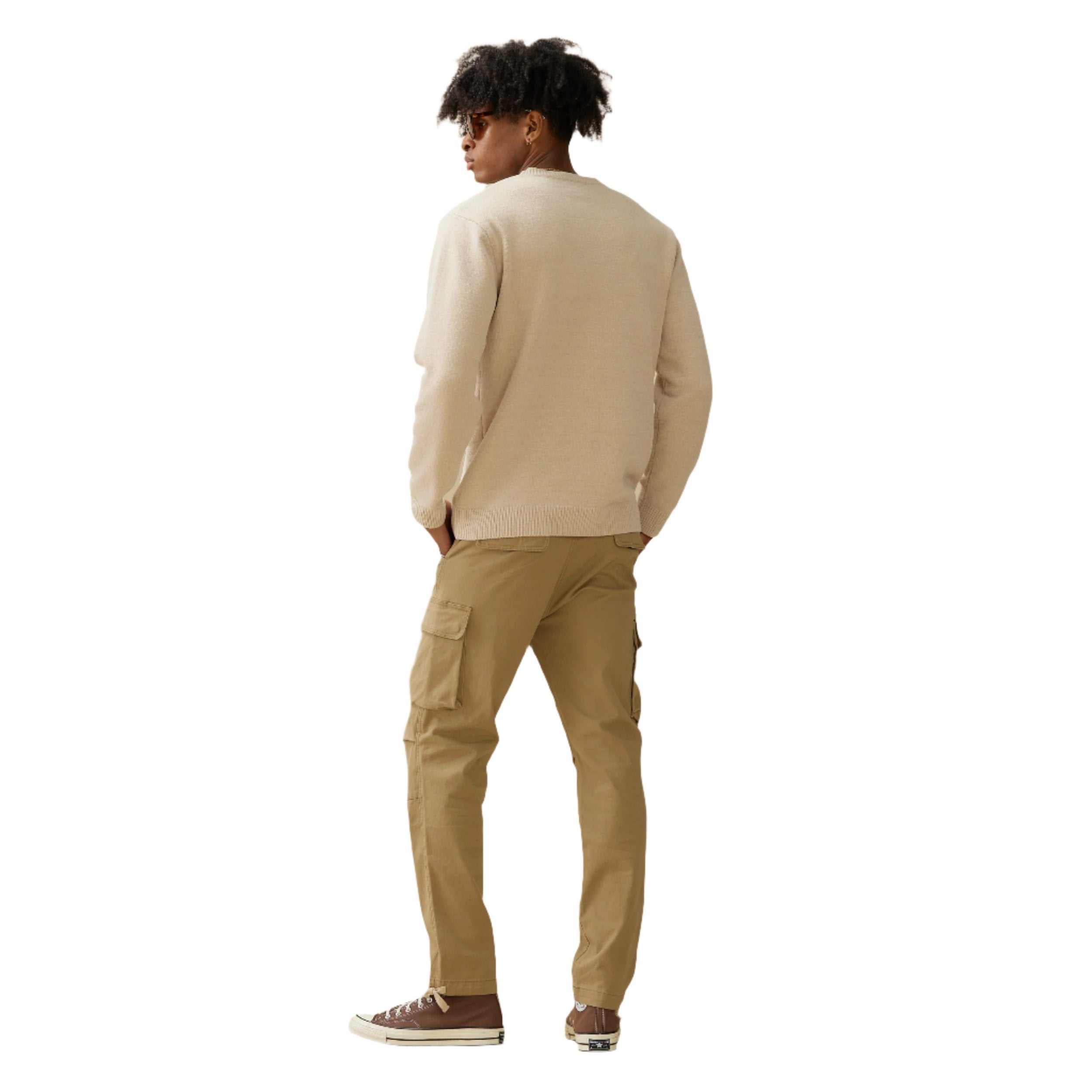 Beige Textured Knit Crewneck