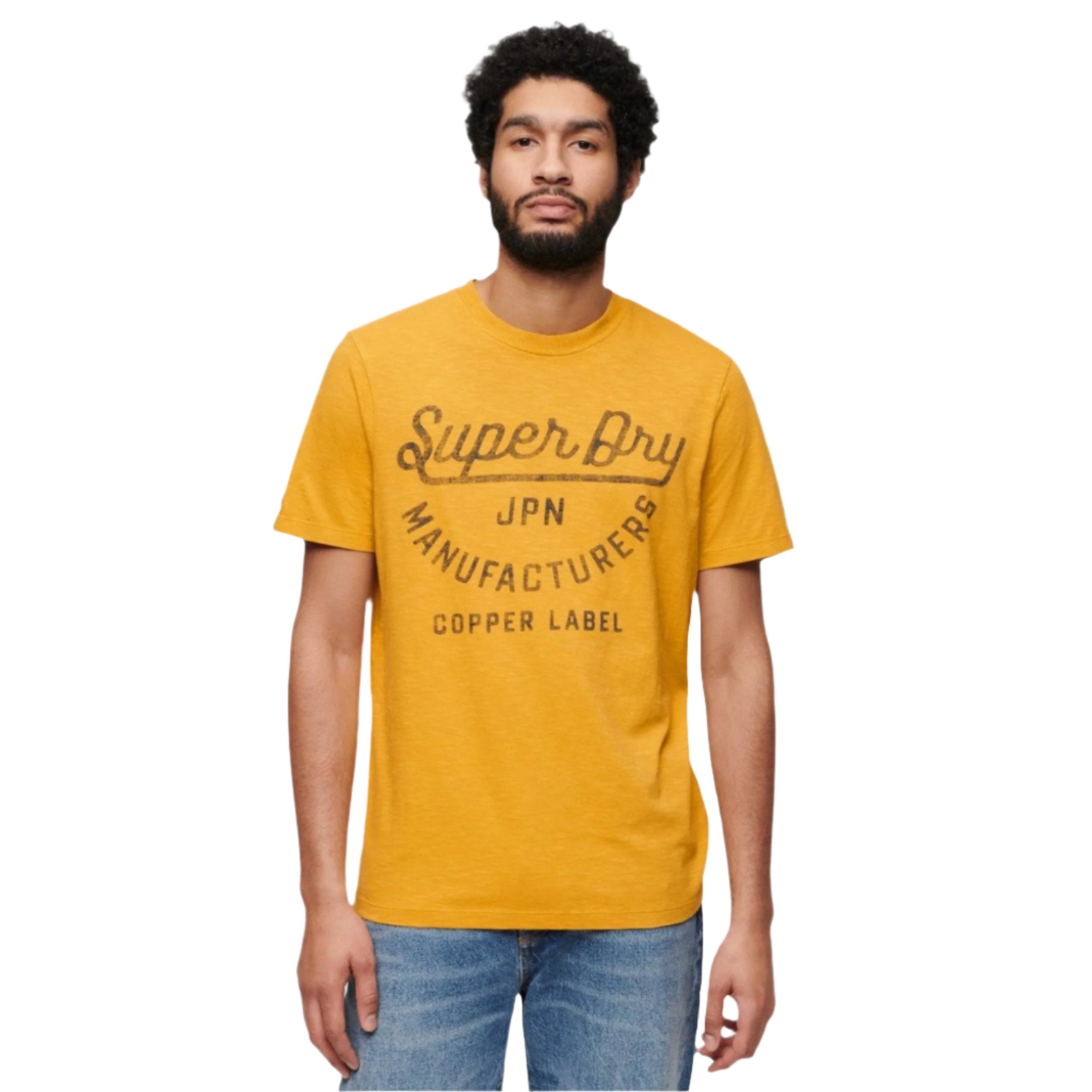 Pigment Yellow Slub Copper Label Script T-Shirt