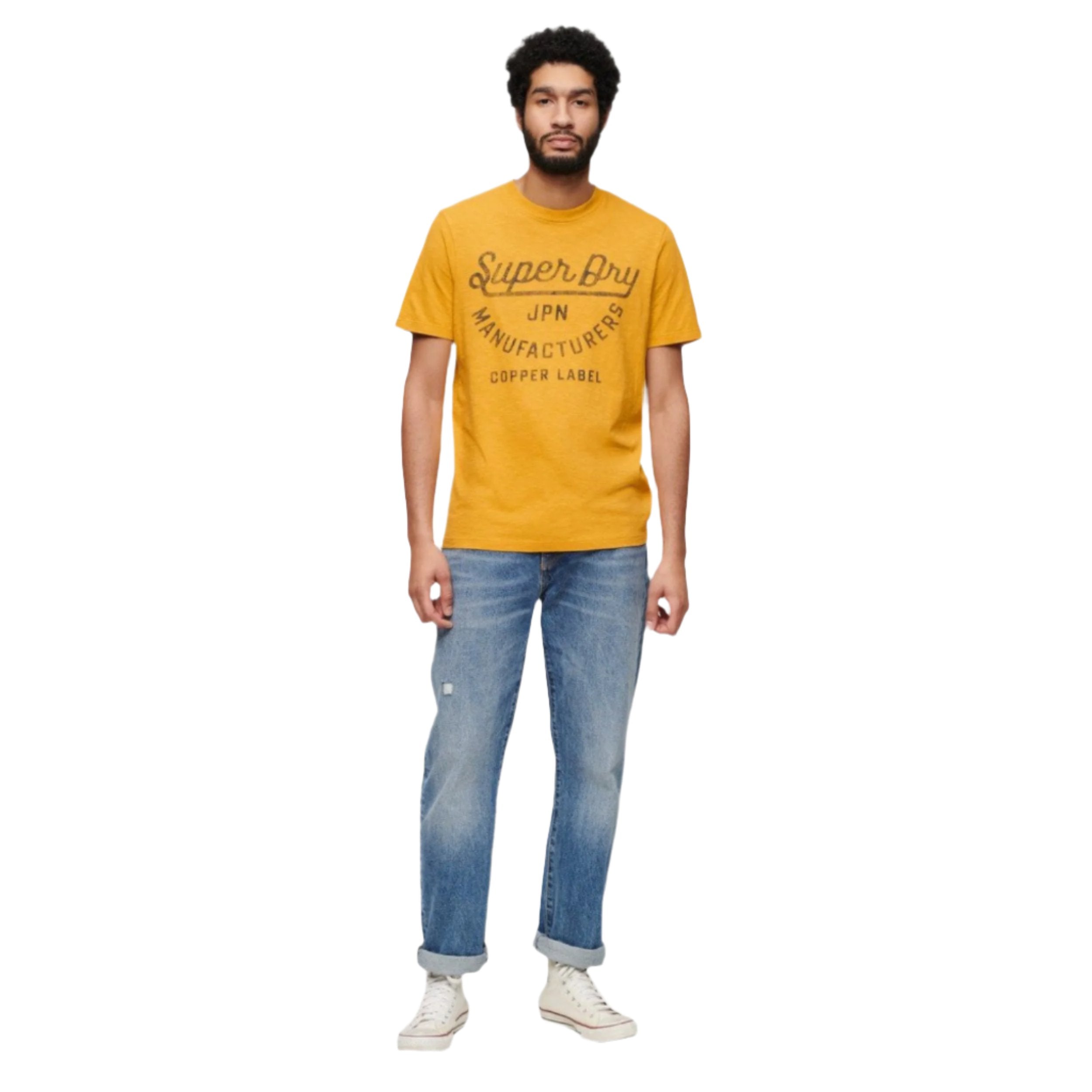 Pigment Yellow Slub Copper Label Script T-Shirt