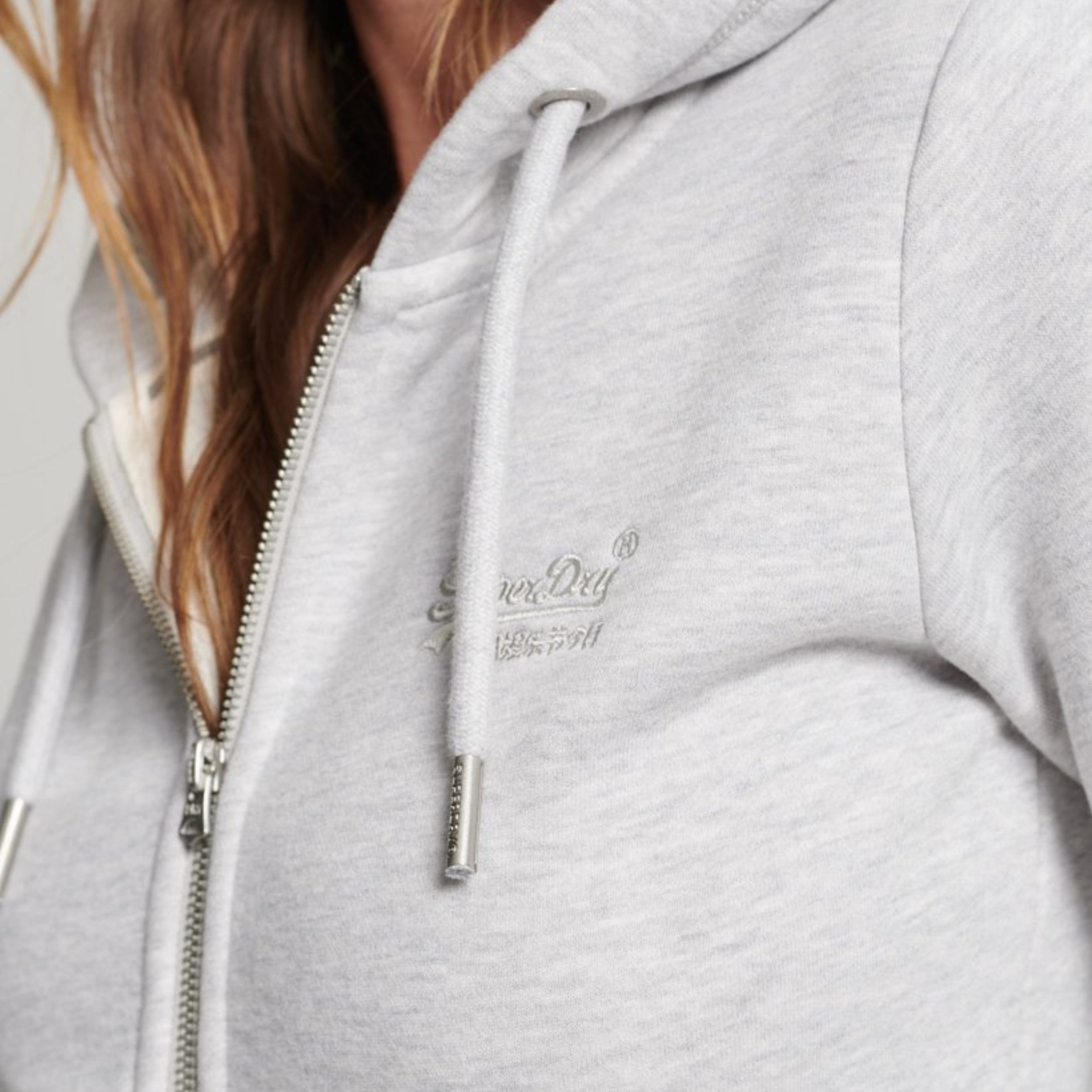 Glacier Grey Marl Vintage Logo Zip Hoodie