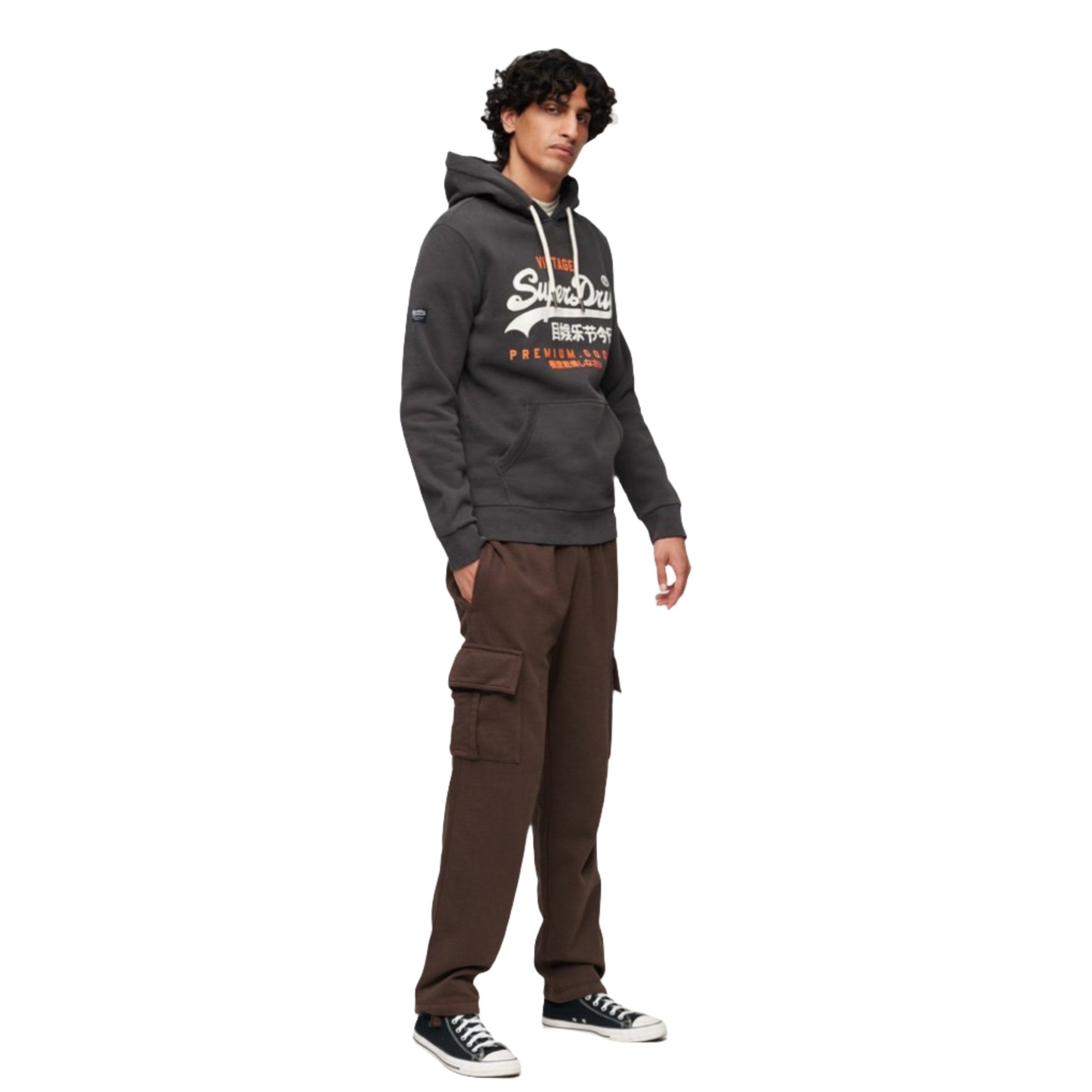 Washed Black Classic Vintage Logo Heritage Hoodie