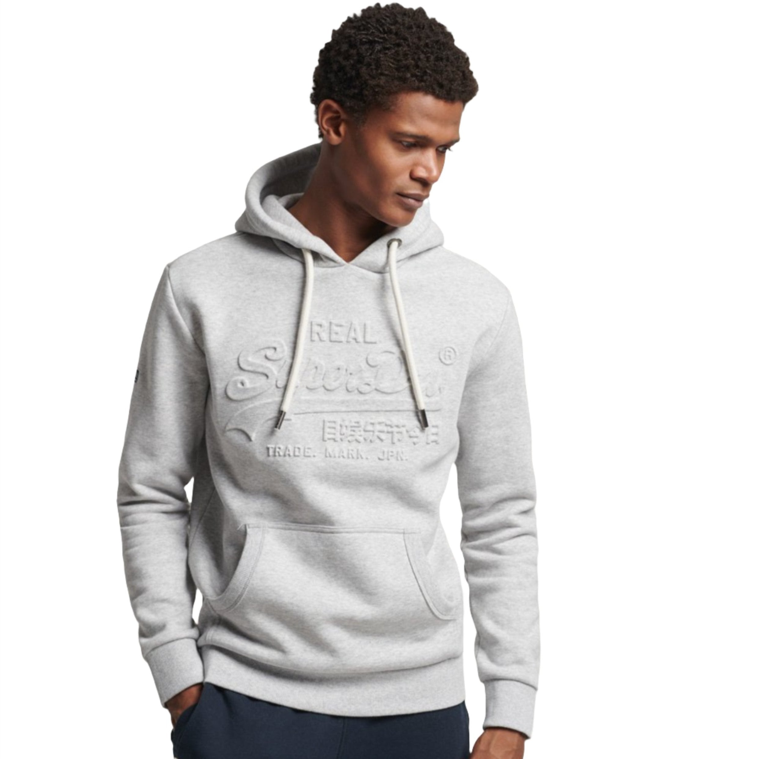 Grey Marl Embossed Vintage Logo Hoodie
