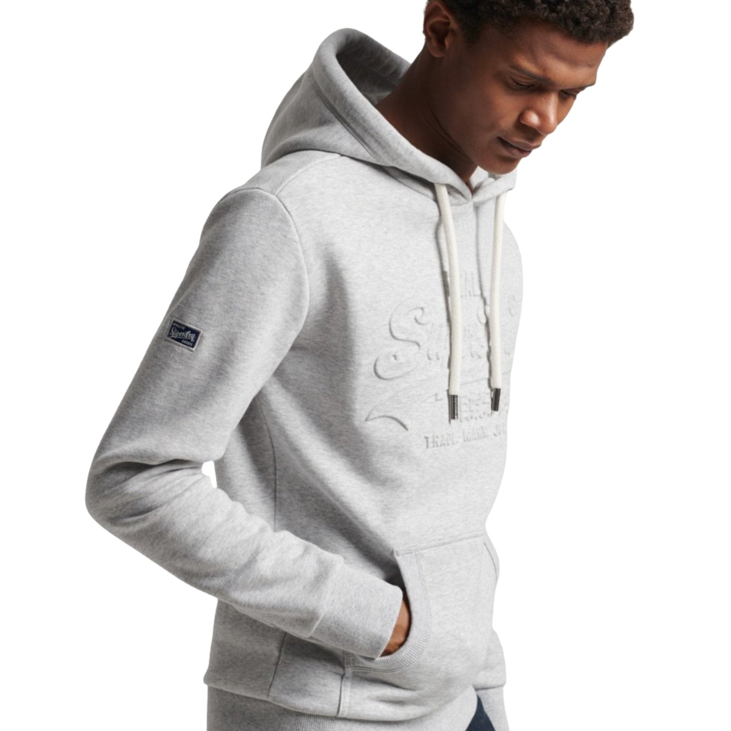 Grey Marl Embossed Vintage Logo Hoodie