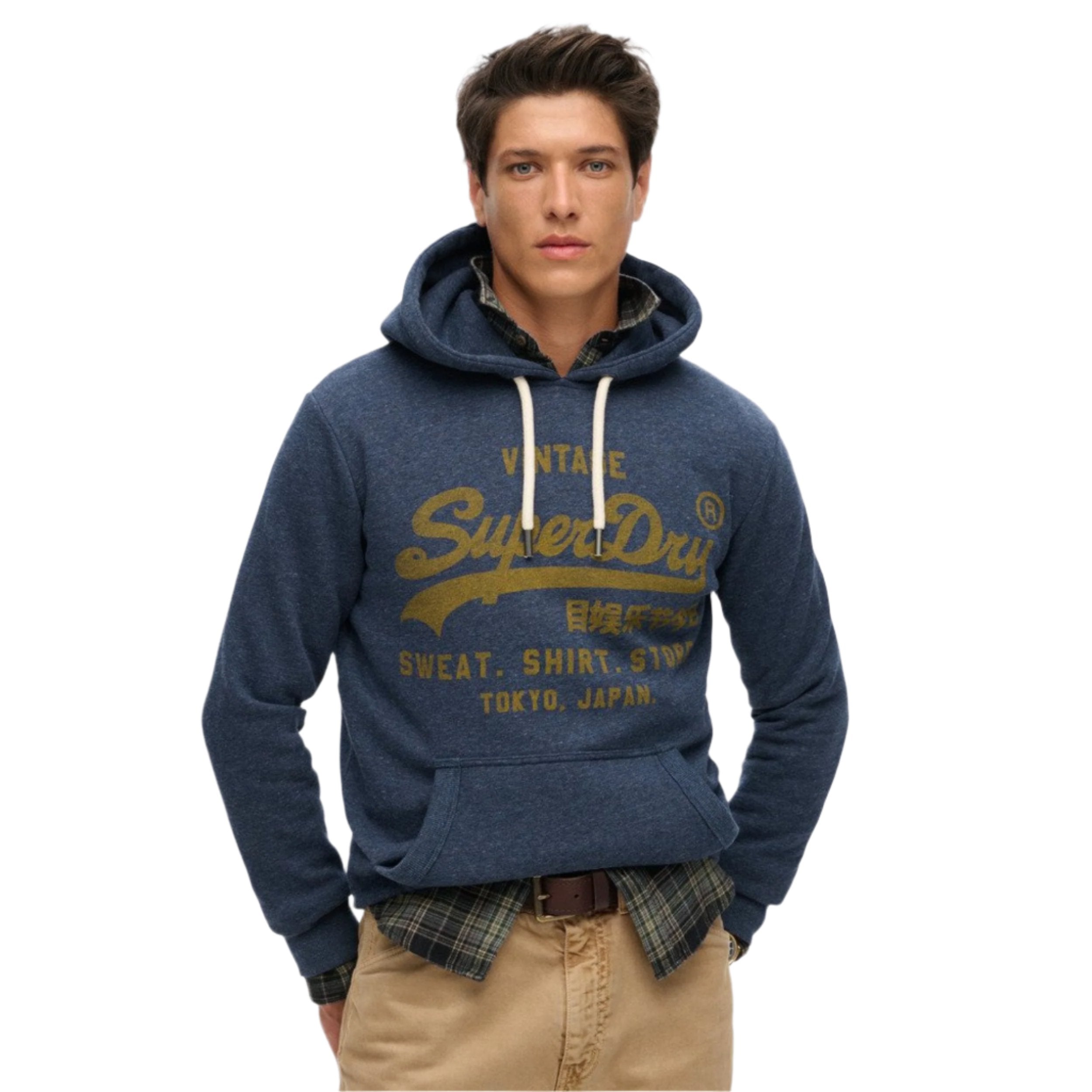 Vintage Navy Marl Classic Vl Graphic Hoodie