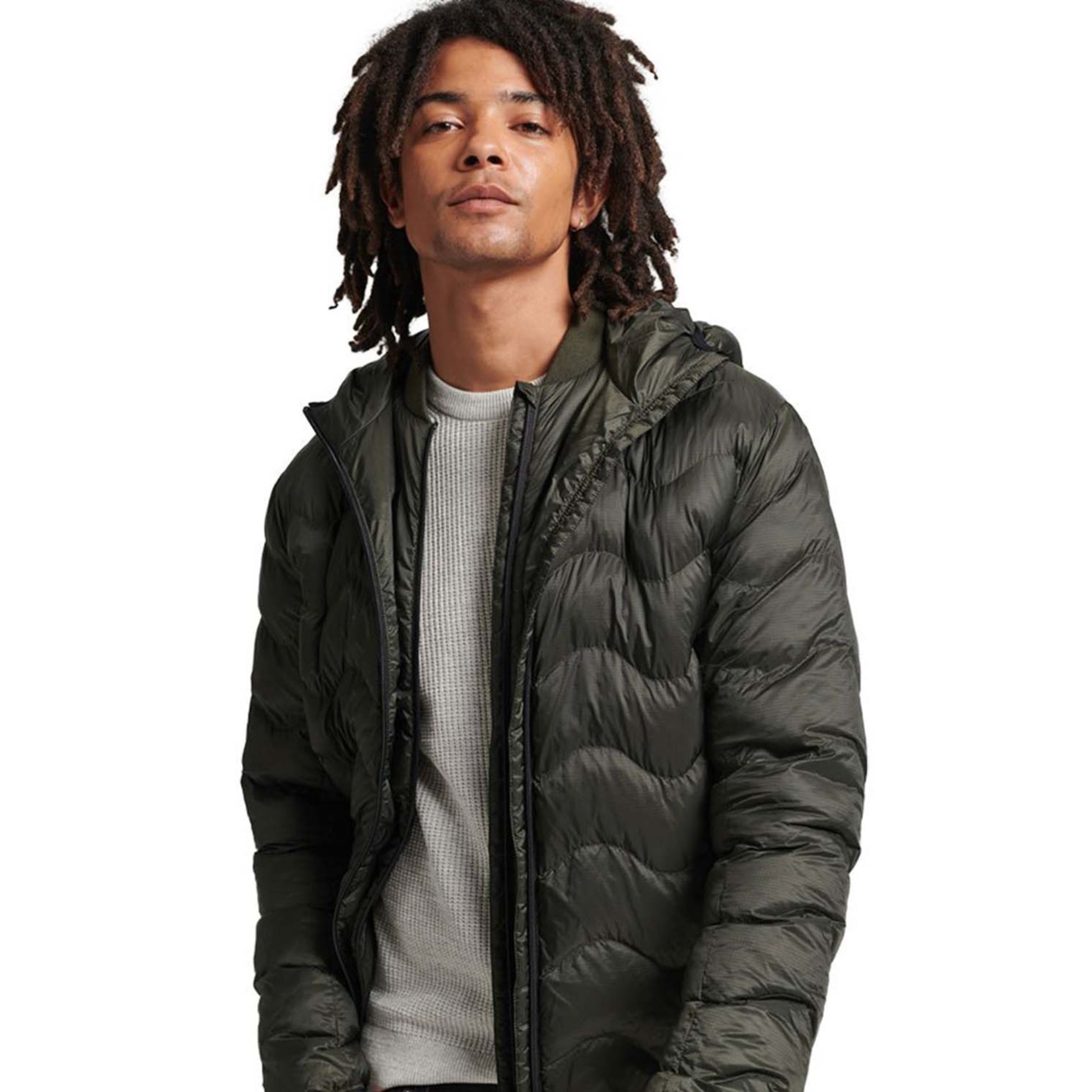 Dark Grey Green Vintage Hooded Mid Layer