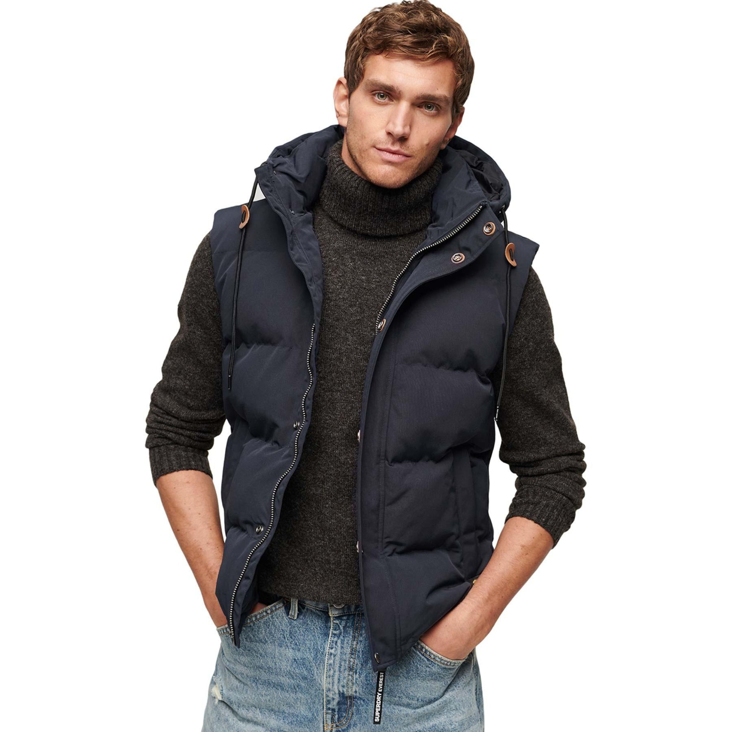 Nordic Chrome Navy Everest Hooded Puffer Gilet