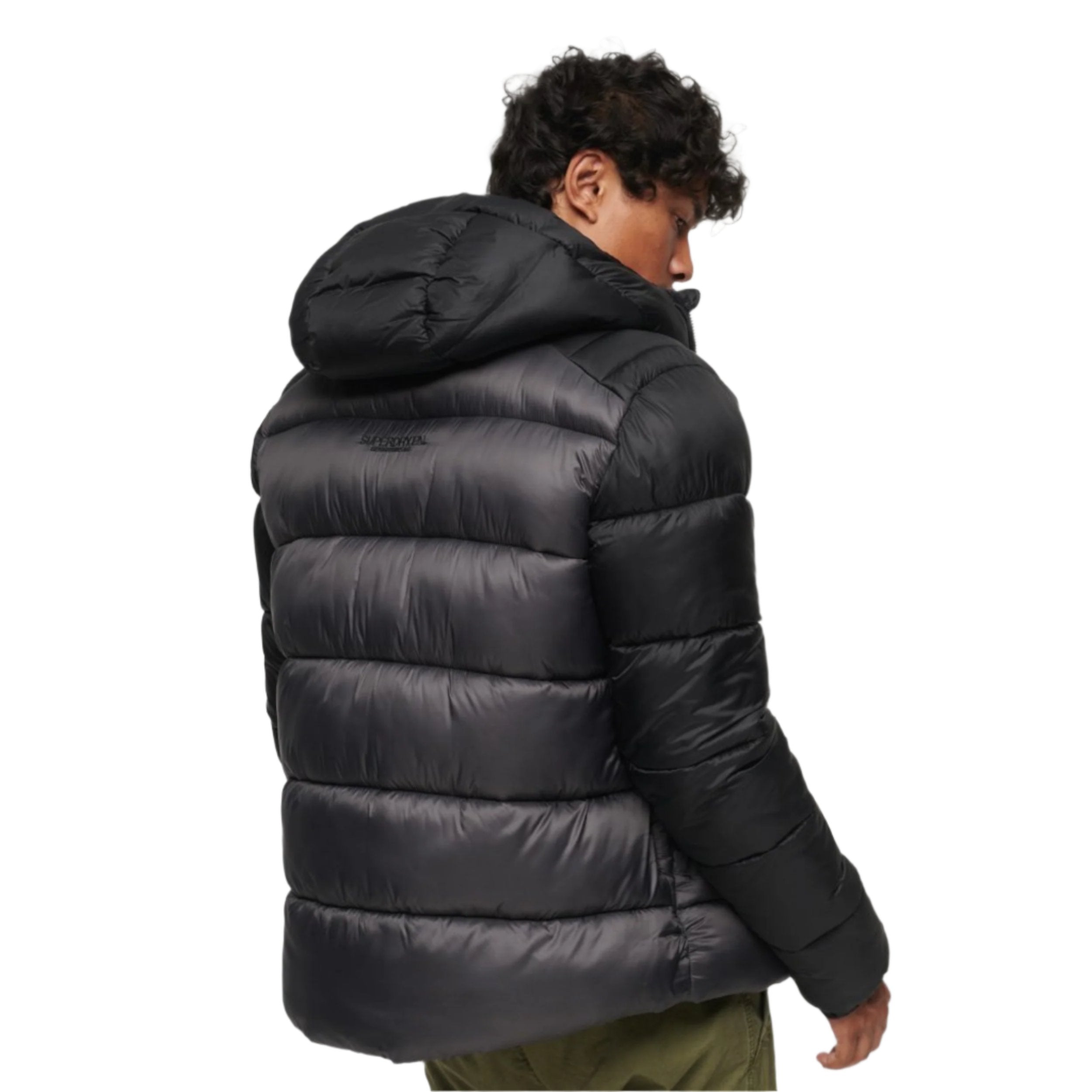 Hood Colour Block Sport Puffer - Black