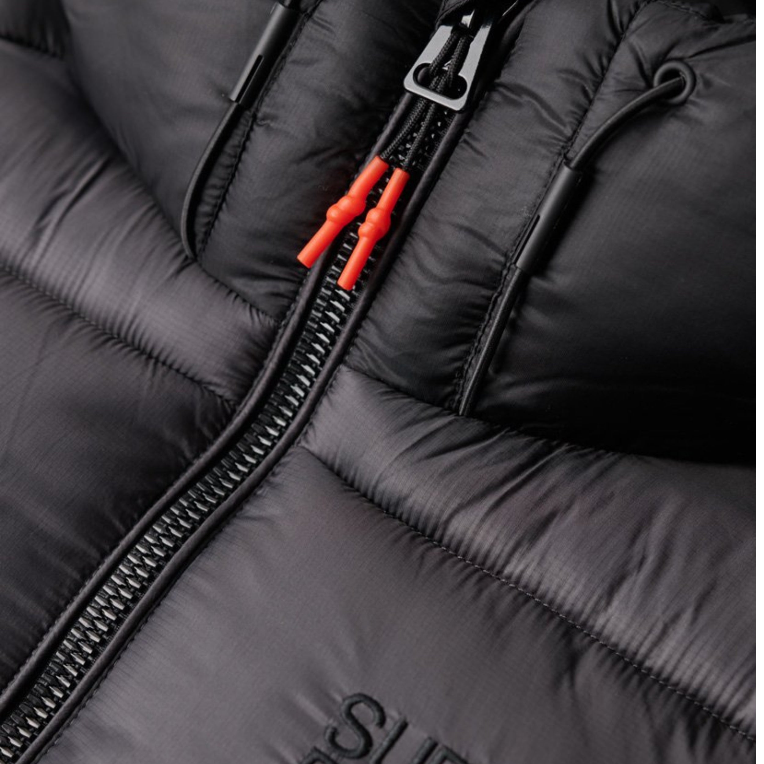 Hood Colour Block Sport Puffer - Black