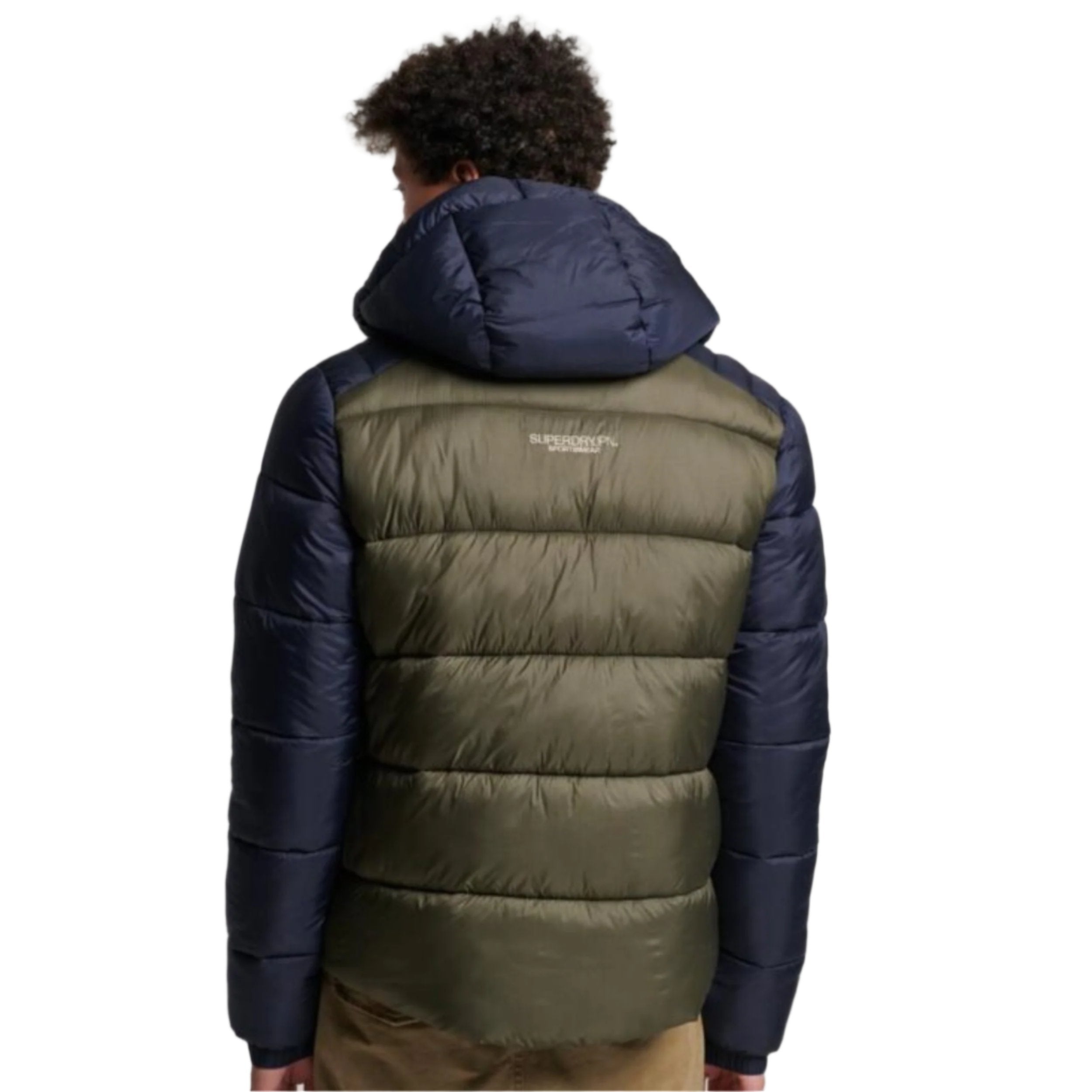 Eclipse Navy/Dark Moss Hood Colour Block Sport Puffer