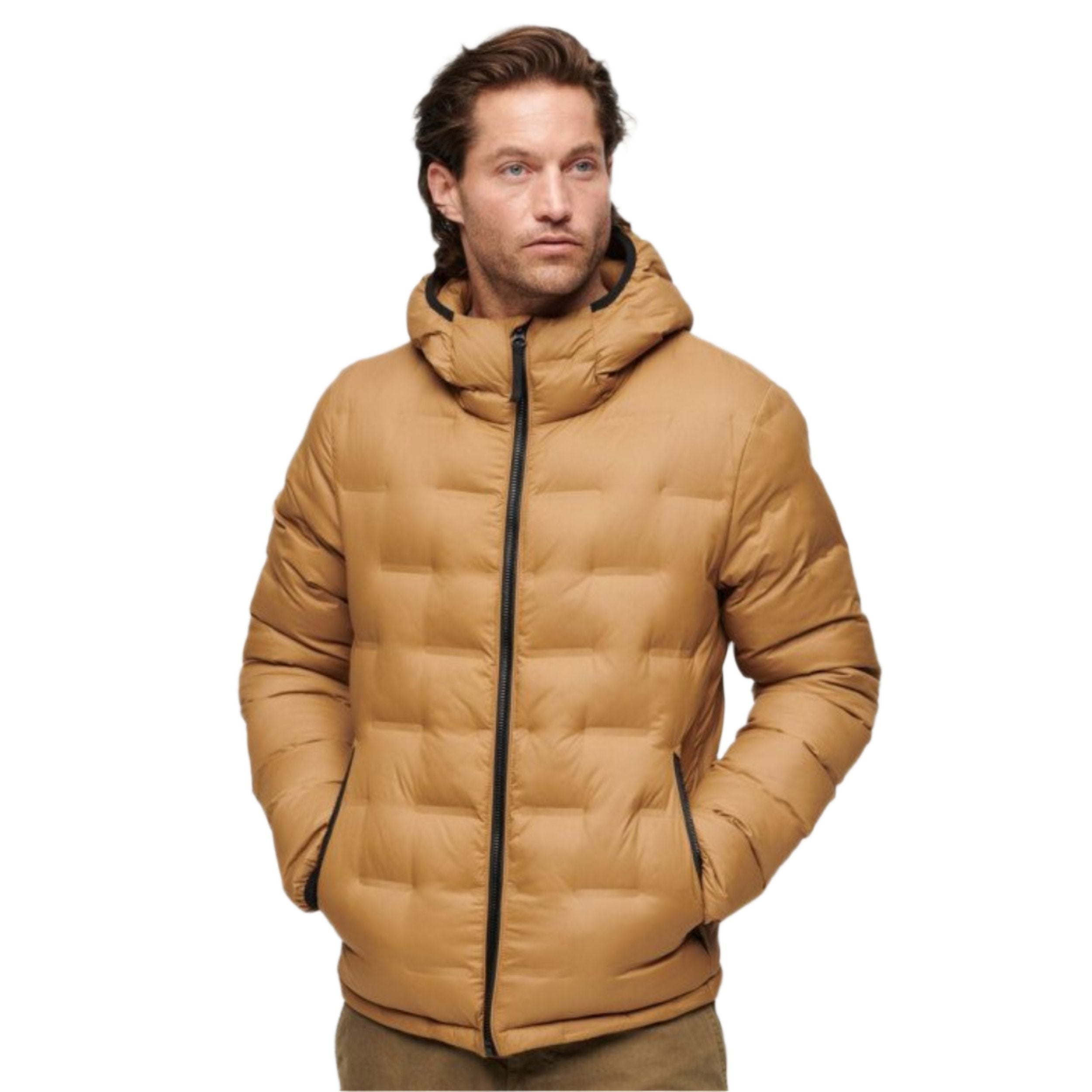 Dark Tobacco Brown Short Quilted Puffer Coat