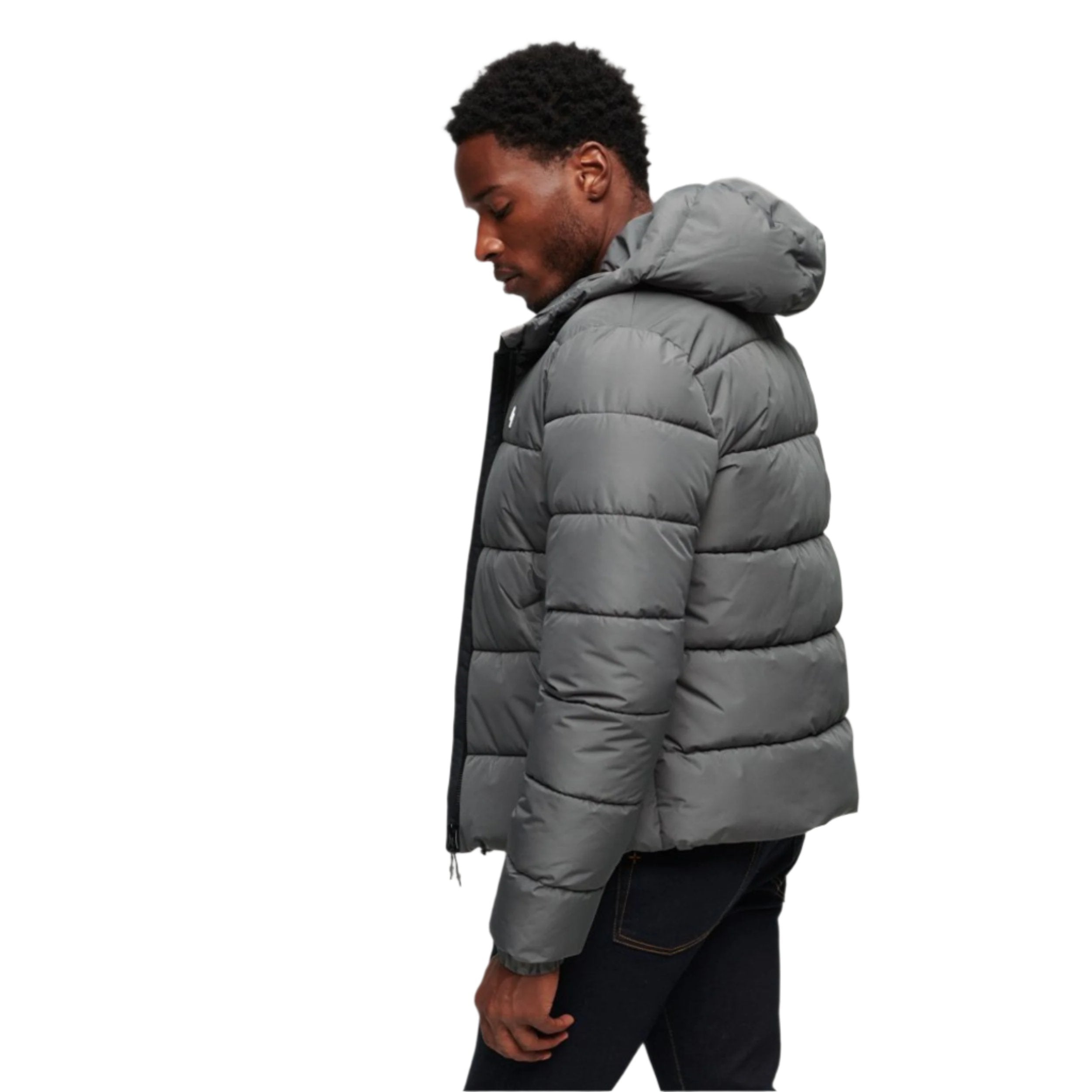 Dark Slate Grey Hooded Sports Puffer Jacket
