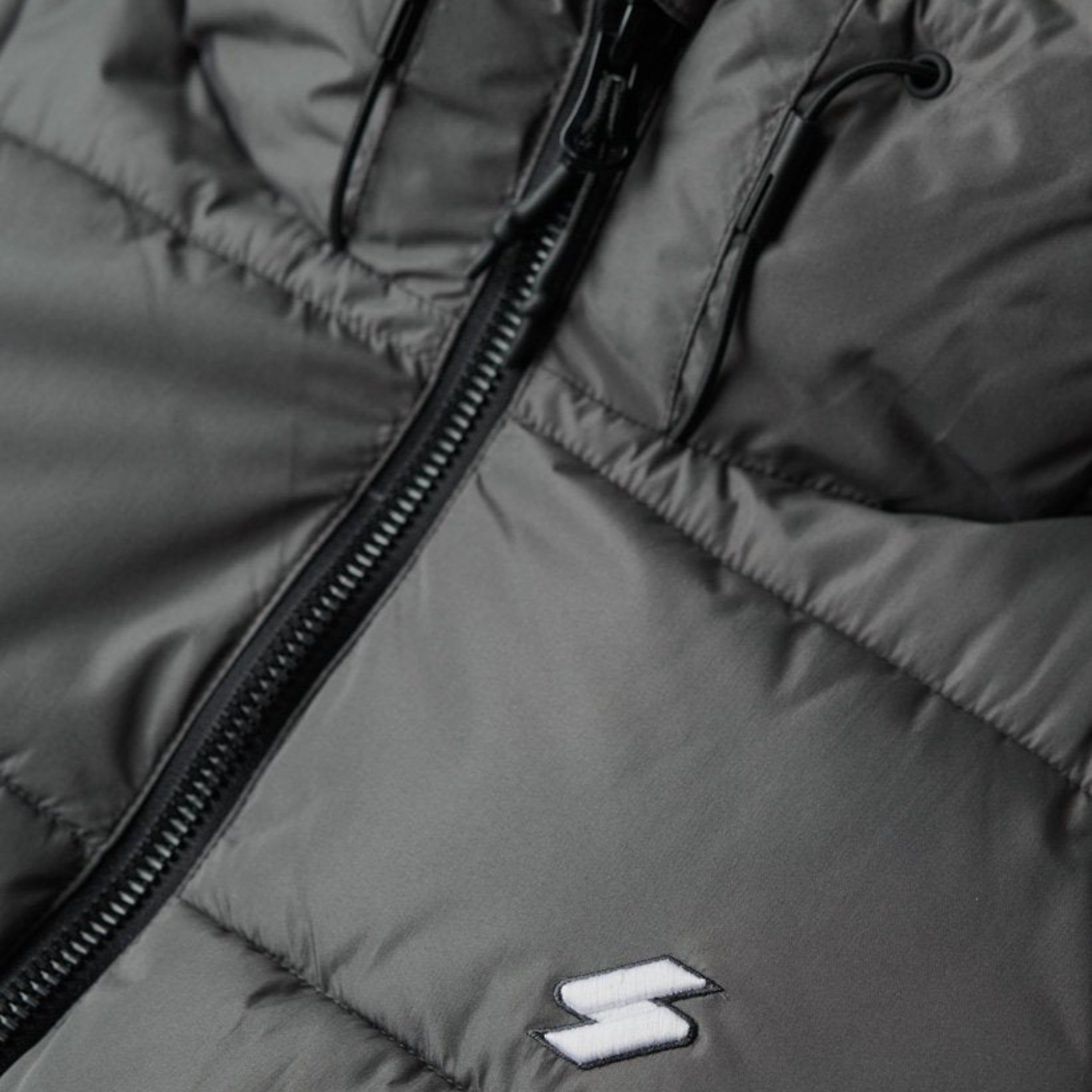 Dark Slate Grey Hooded Sports Puffer Jacket