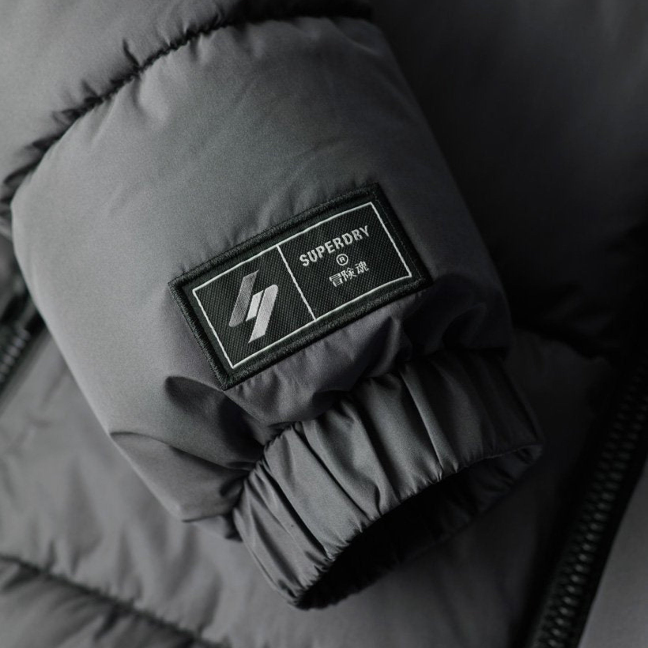 Dark Slate Grey Hooded Sports Puffer Jacket