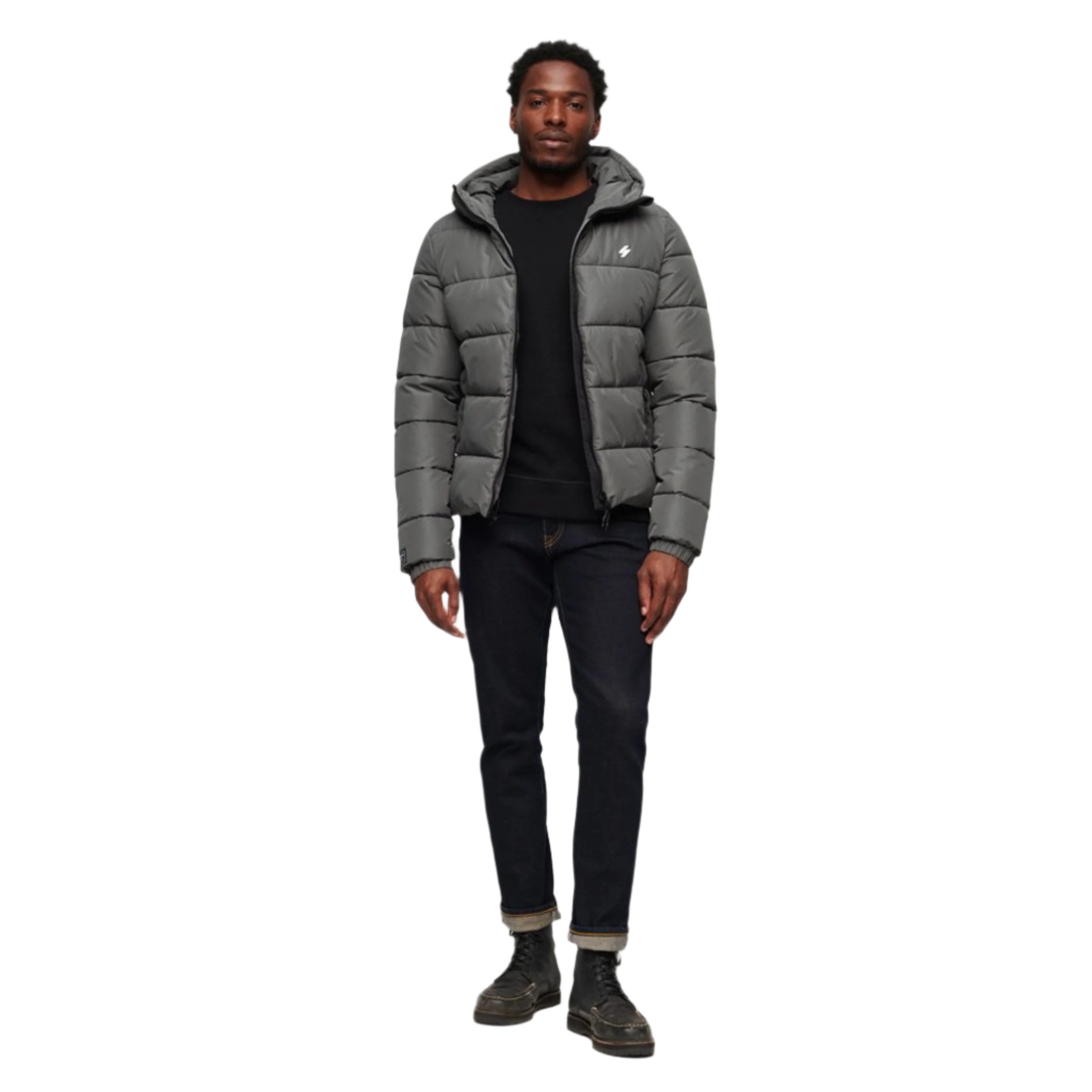 Dark Slate Grey Hooded Sports Puffer Jacket