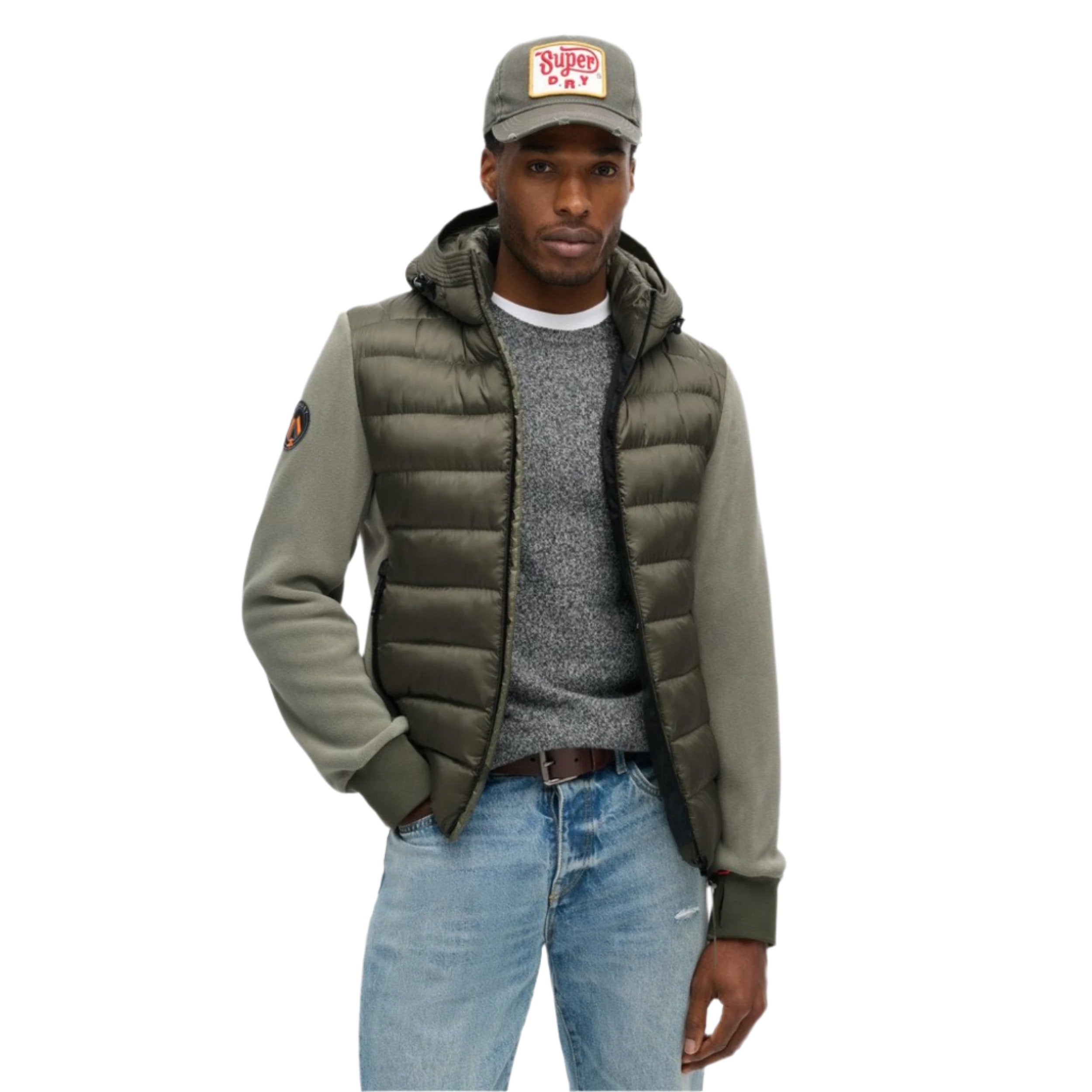 Dusty Olive Green Hooded Storm Fleece Bomber