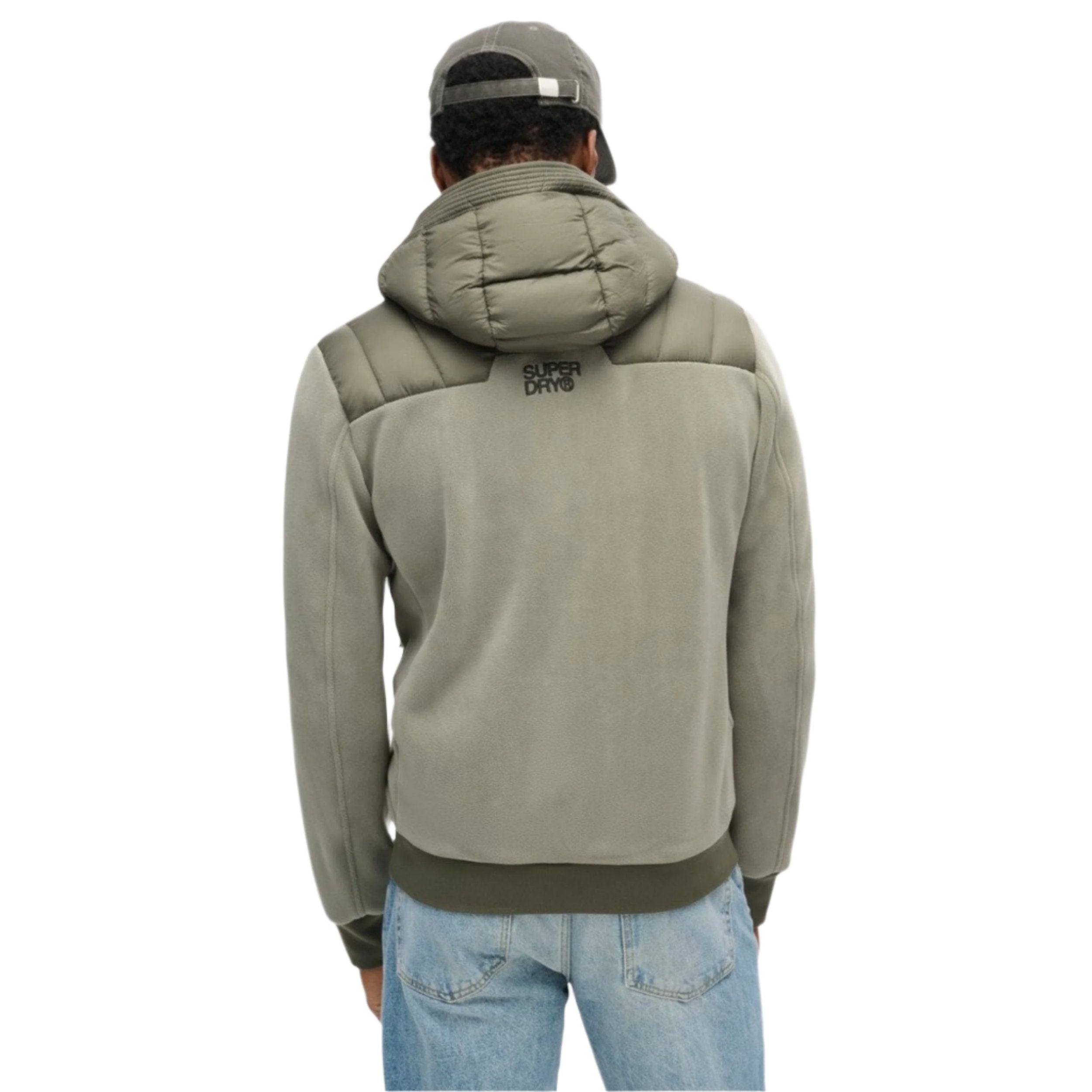 Dusty Olive Green Hooded Storm Fleece Bomber
