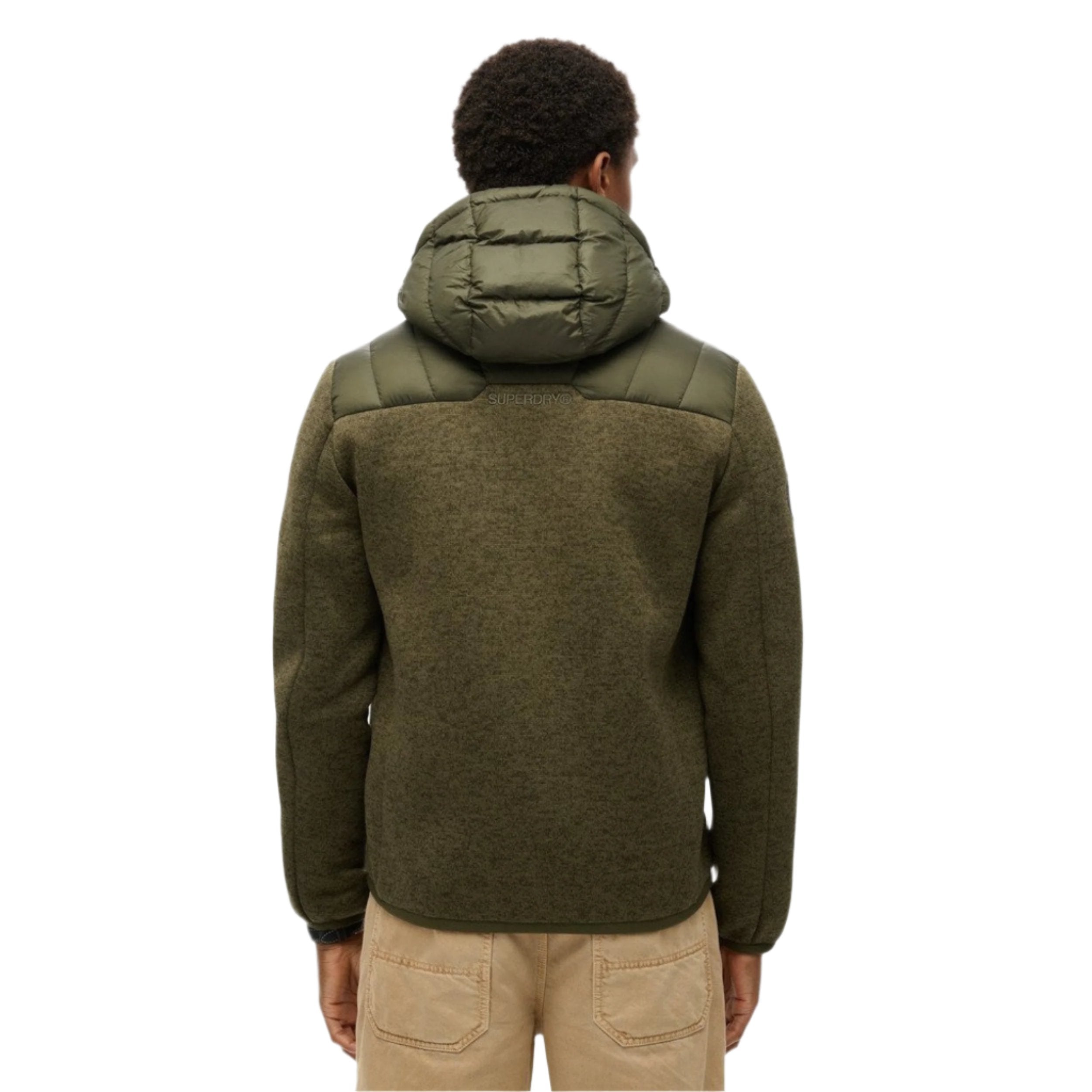 Veste hybride tempête en maille à capuche vert kaki chiné