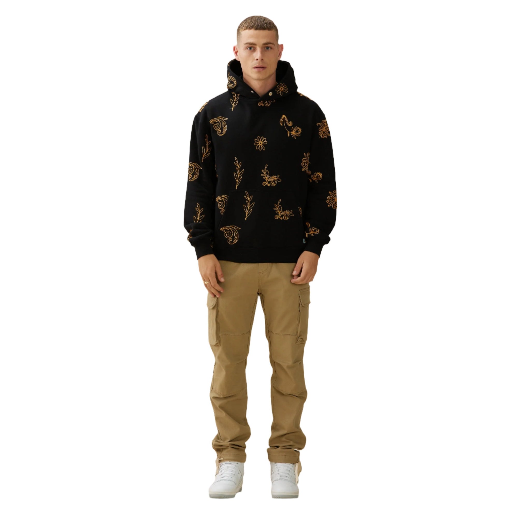 Black/Brown Embro Snap Hoodie