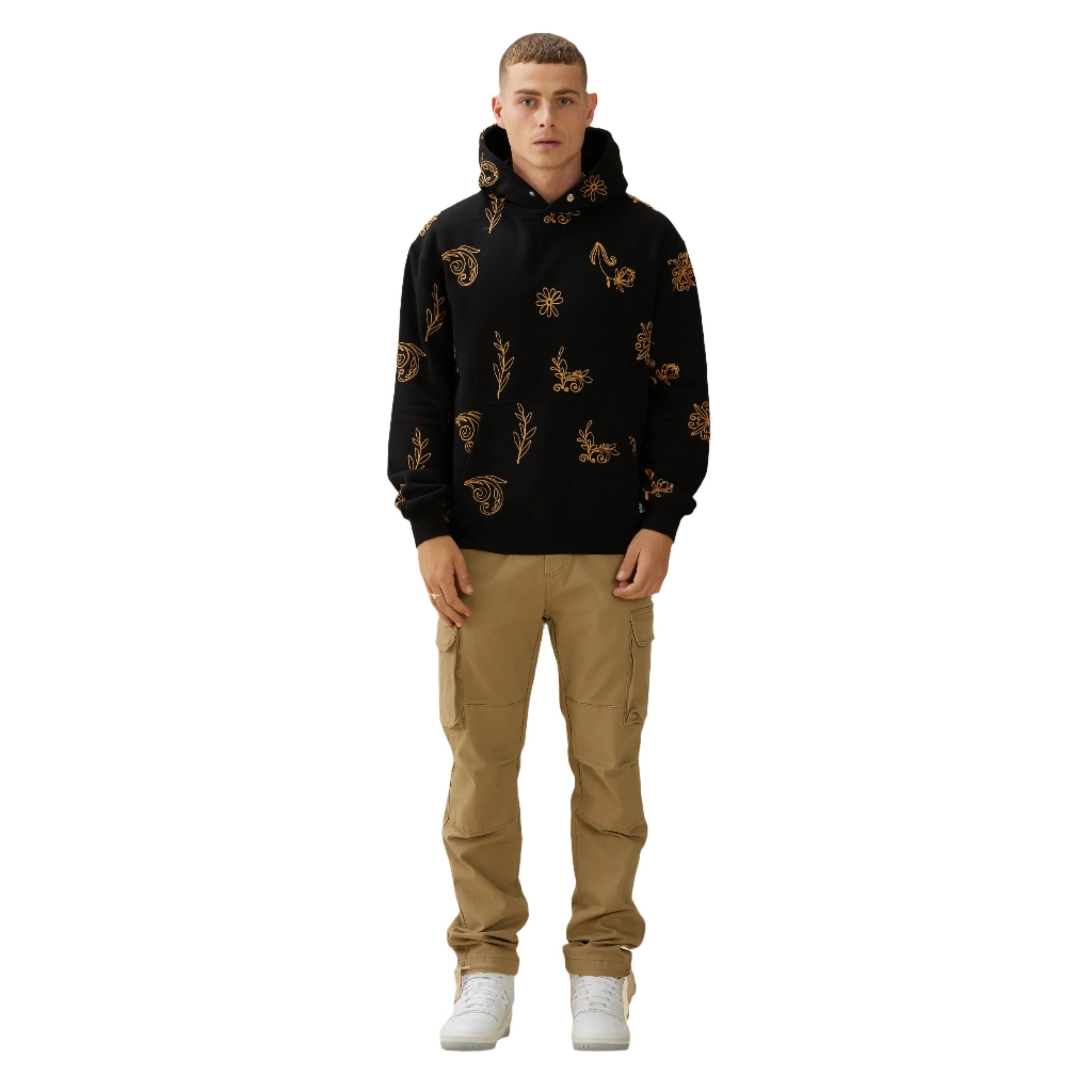 Black/Brown Embro Snap Hoodie