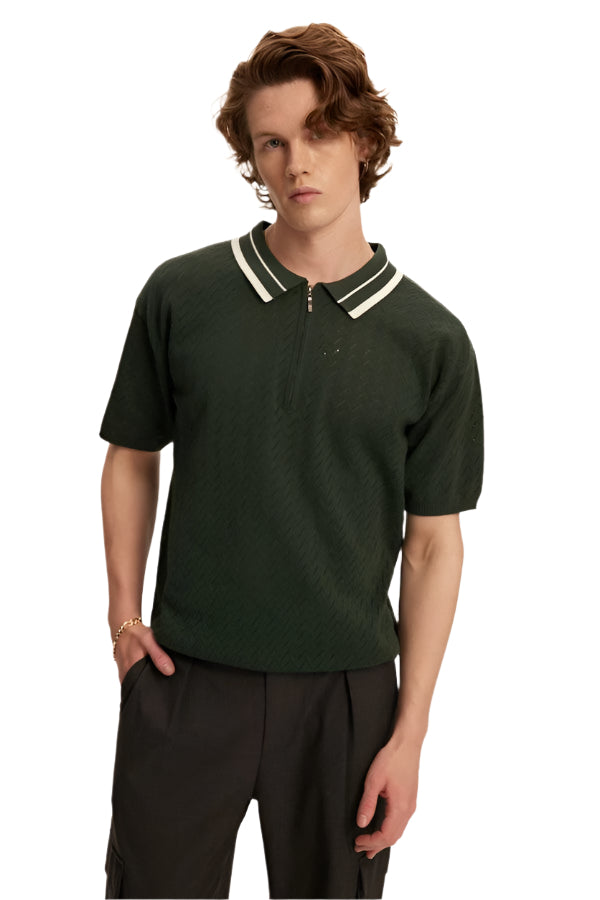 Knit Zip Polo - Green