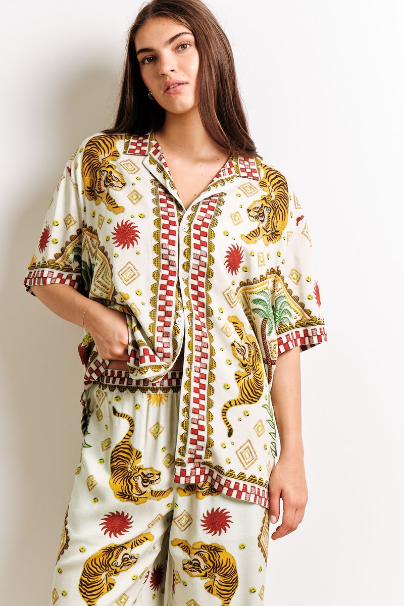 Chemise de plage - Crème Tigre